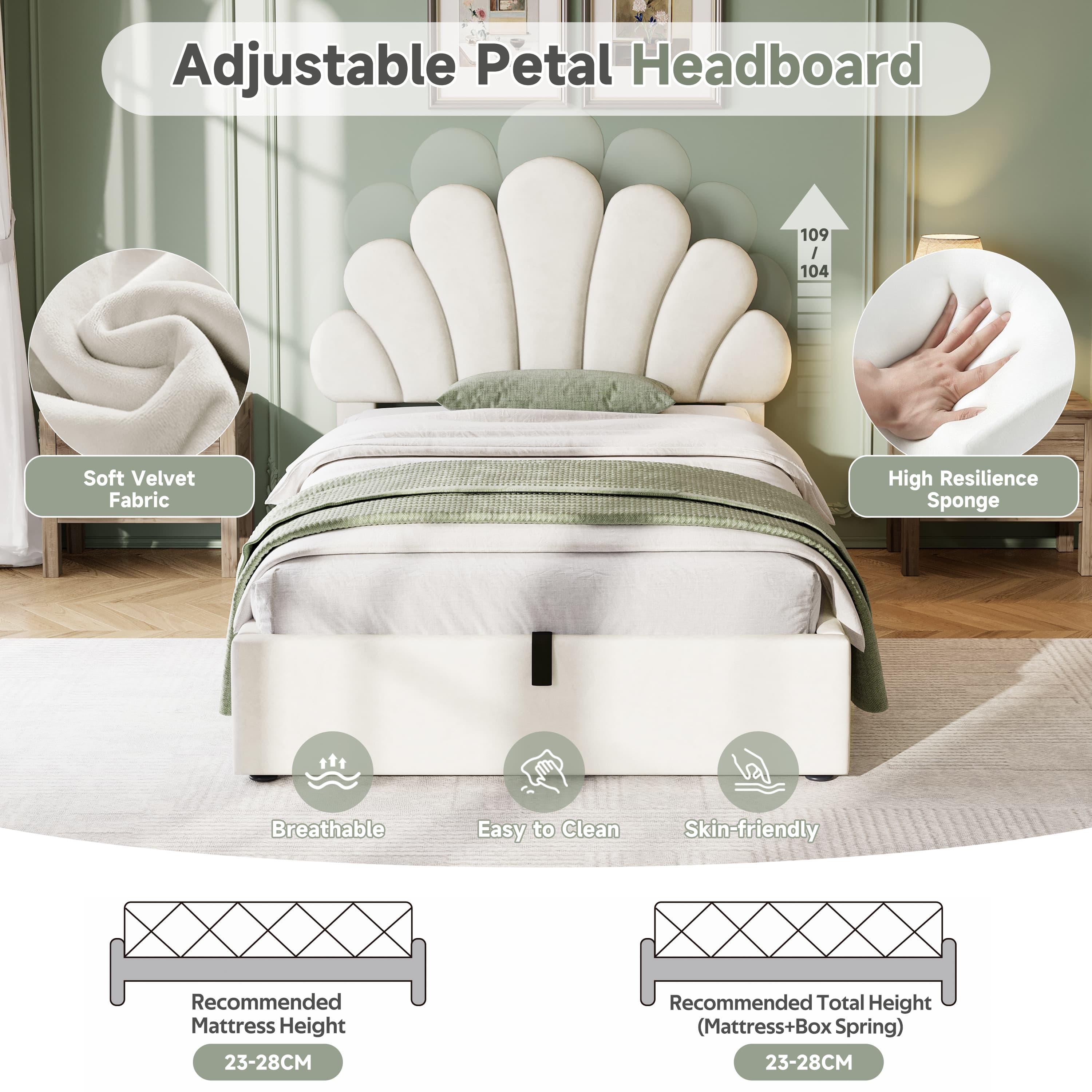 Stylish Single Bed with Smart Storage & Chic Petal Headboard - image 3