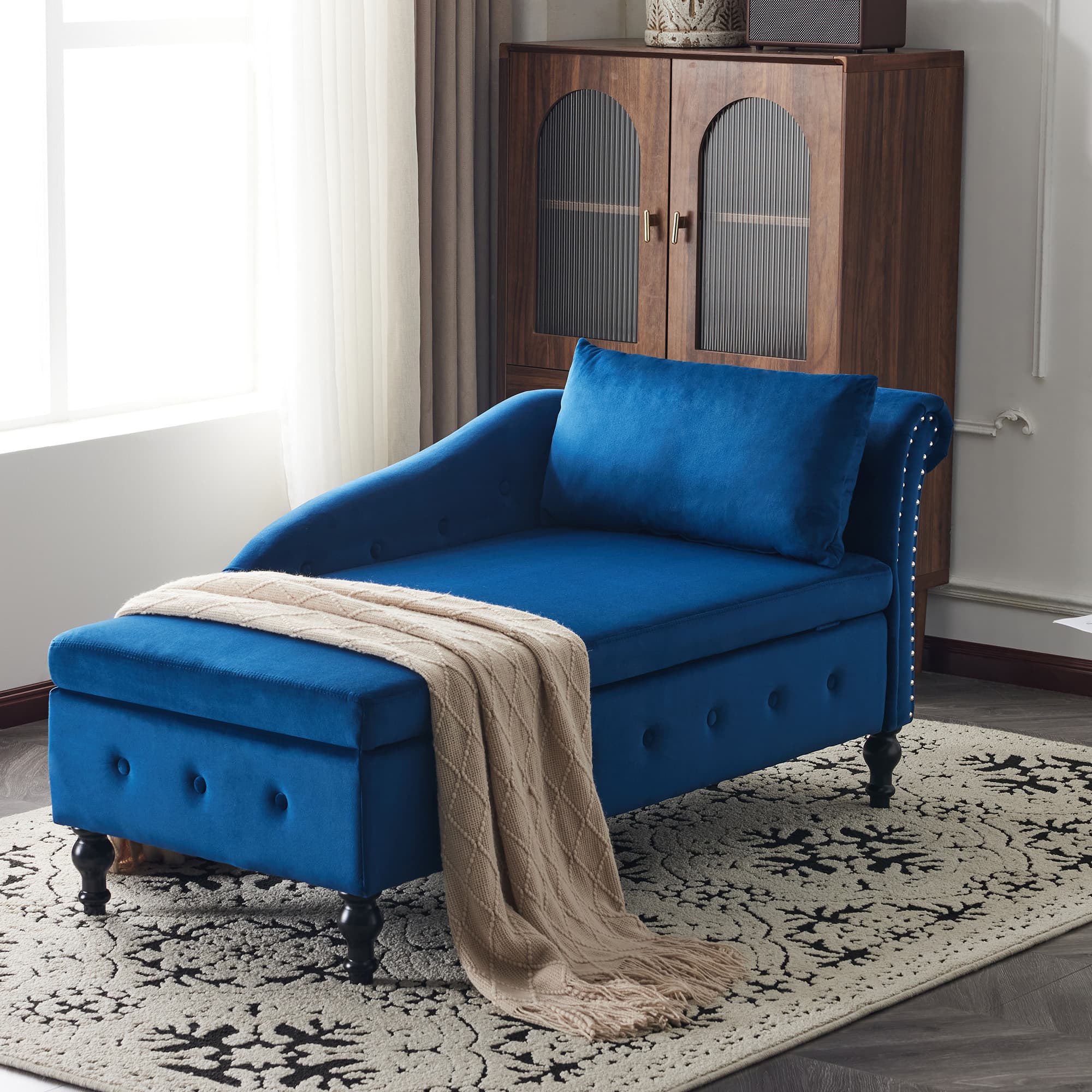 Elegant Velvet Chaise Lounge with Practical Hidden Storage