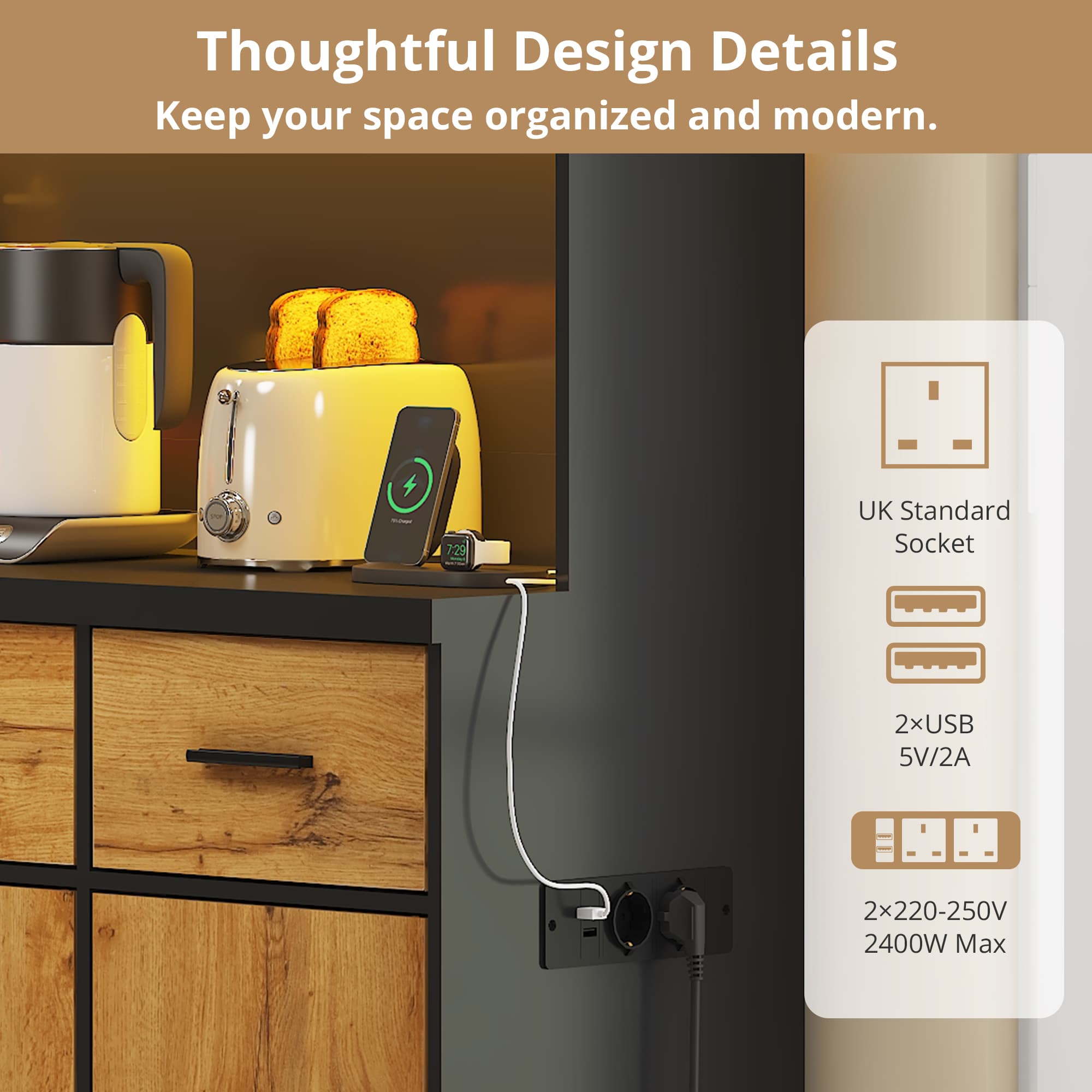 Smart Kitchen Pantry Cabinet with LEDs & Charging Station - image 1