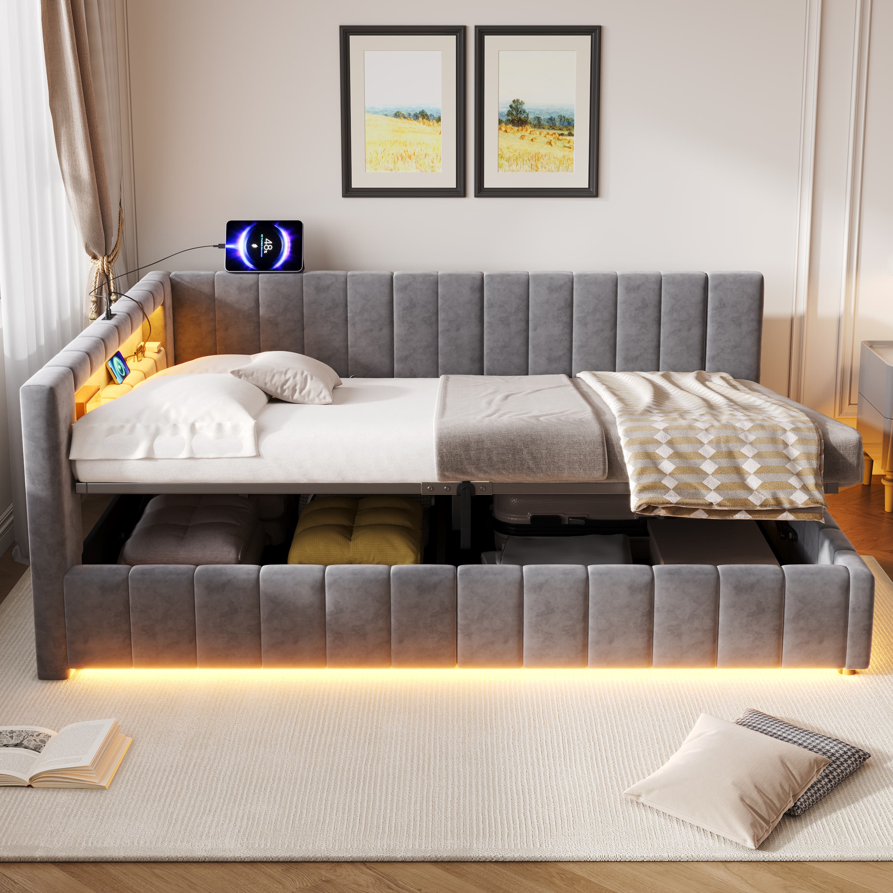 Smart Storage Bed with RGB LEDs & USB/Type-C Charging - image 5
