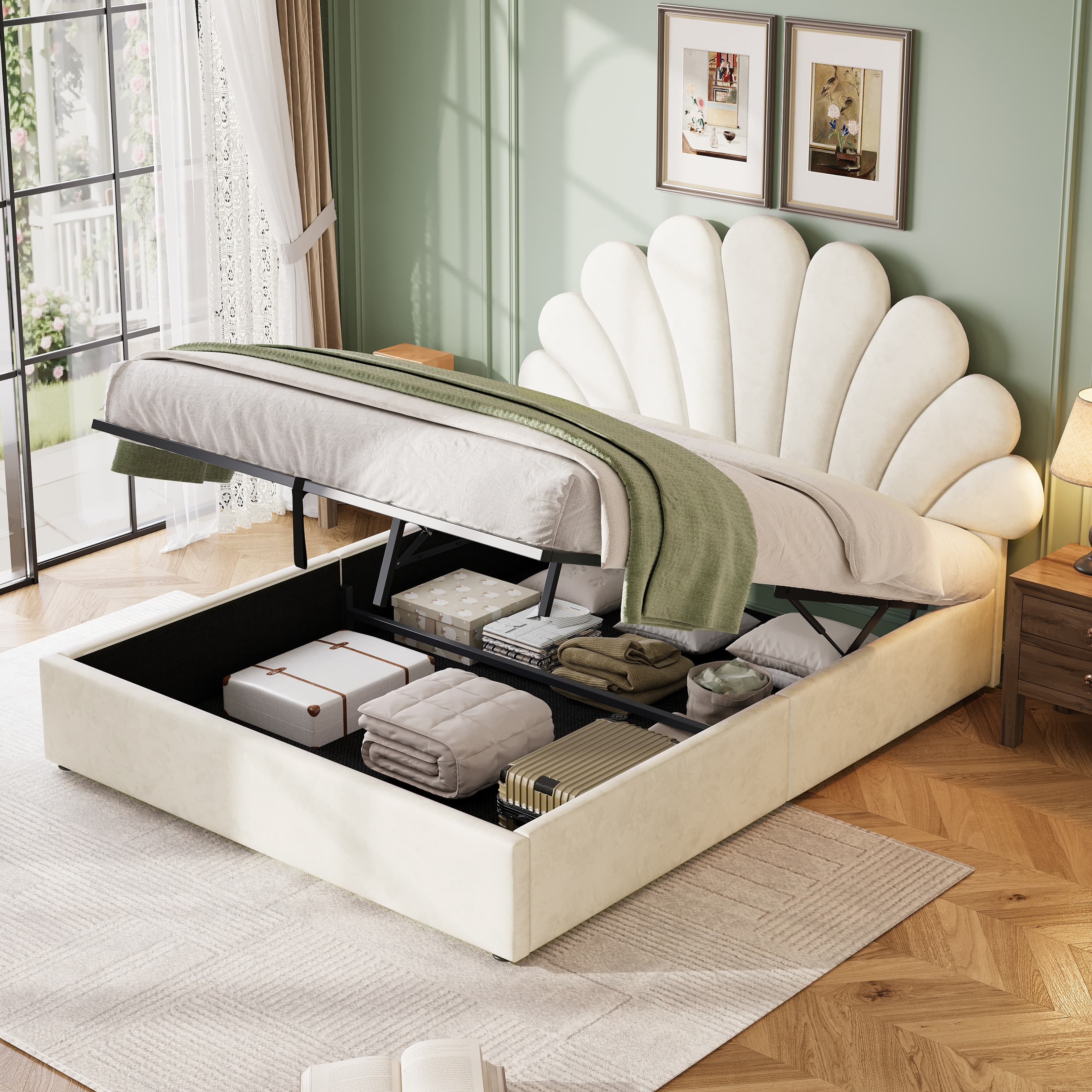 Chic Petal Headboard Bed with Effortless Hydraulic Storage - image 2