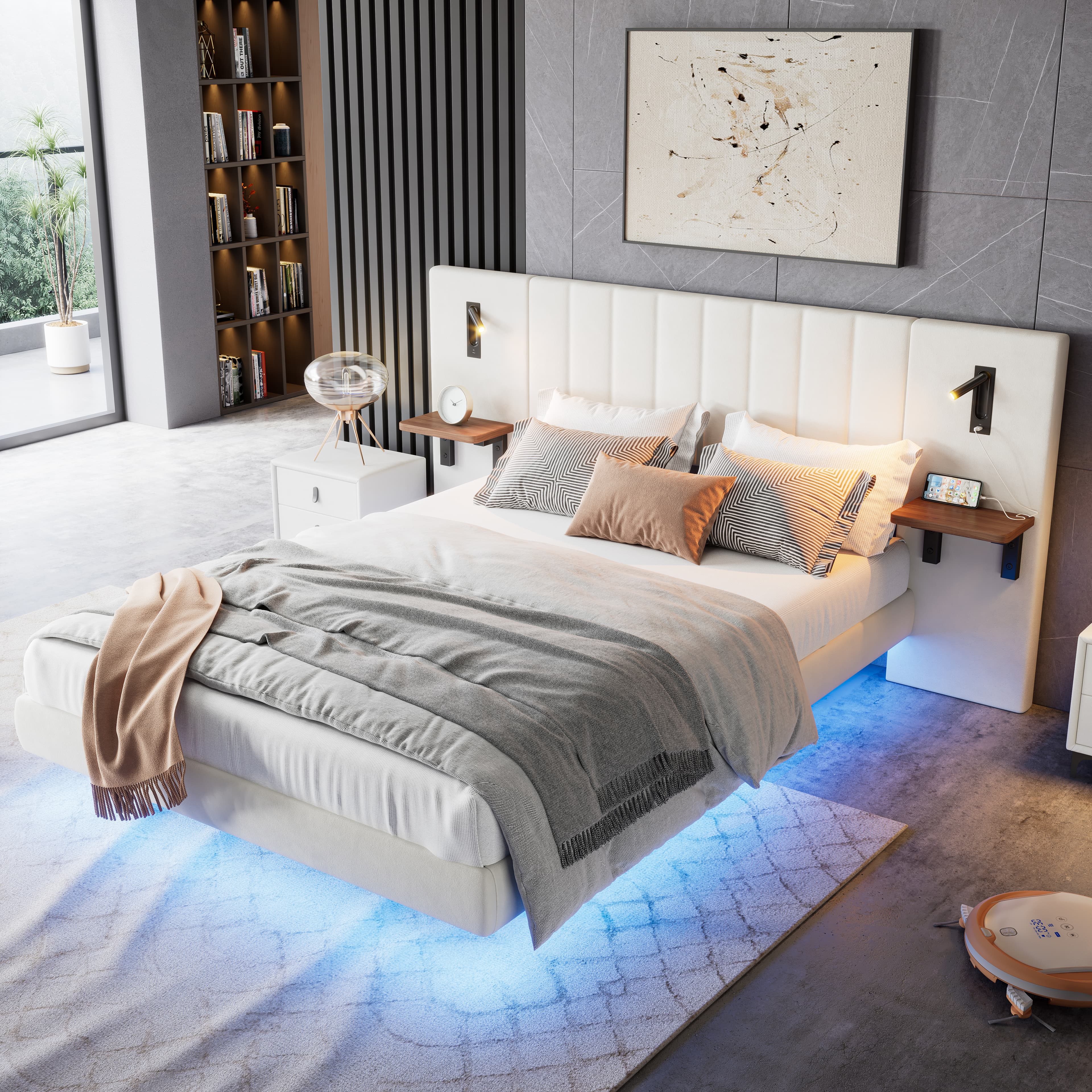 The Ultimate Smart Bed: Storage, Lighting & Charging - White