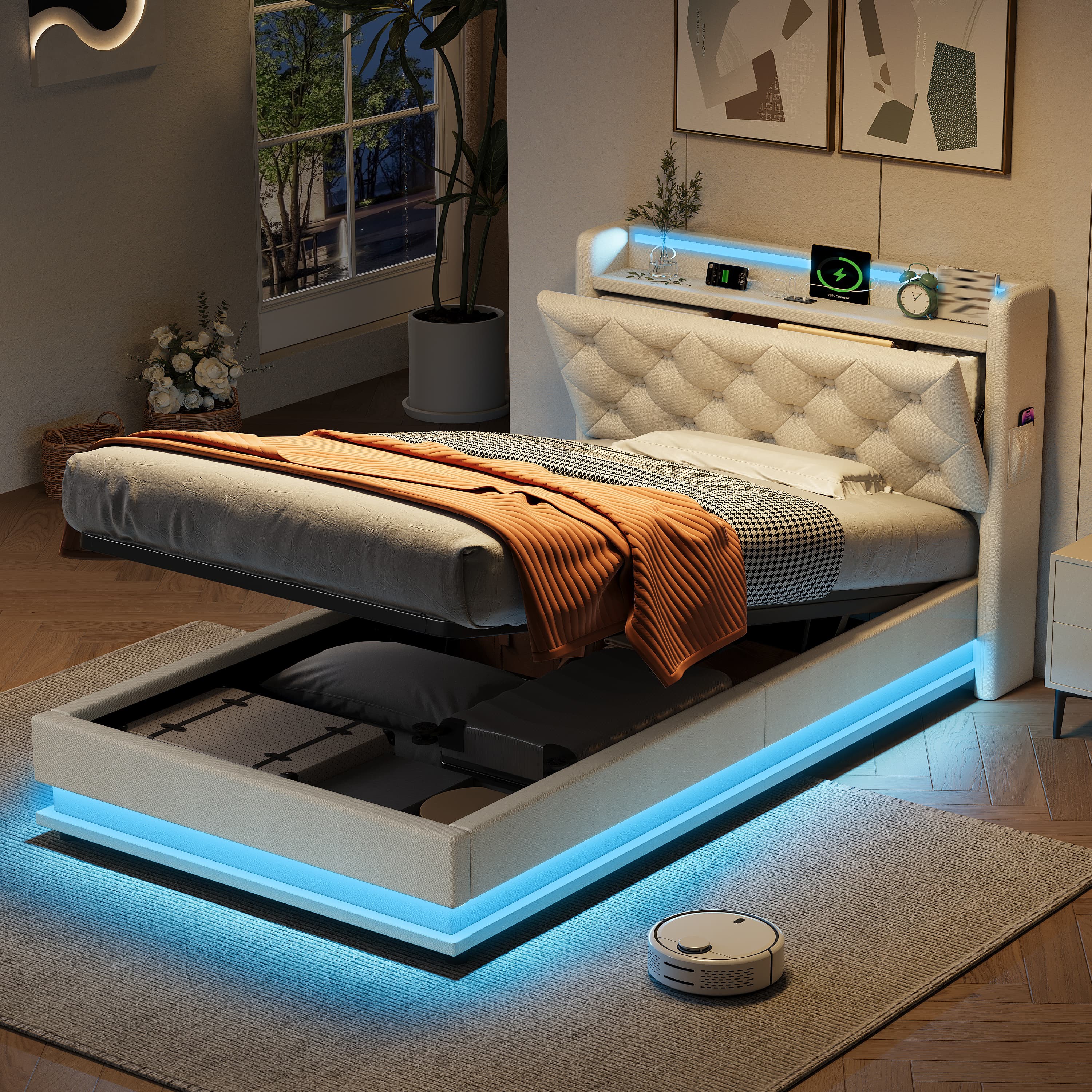 Smart Storage Bed with LEDs & Built-in USB-C Charging - image 5