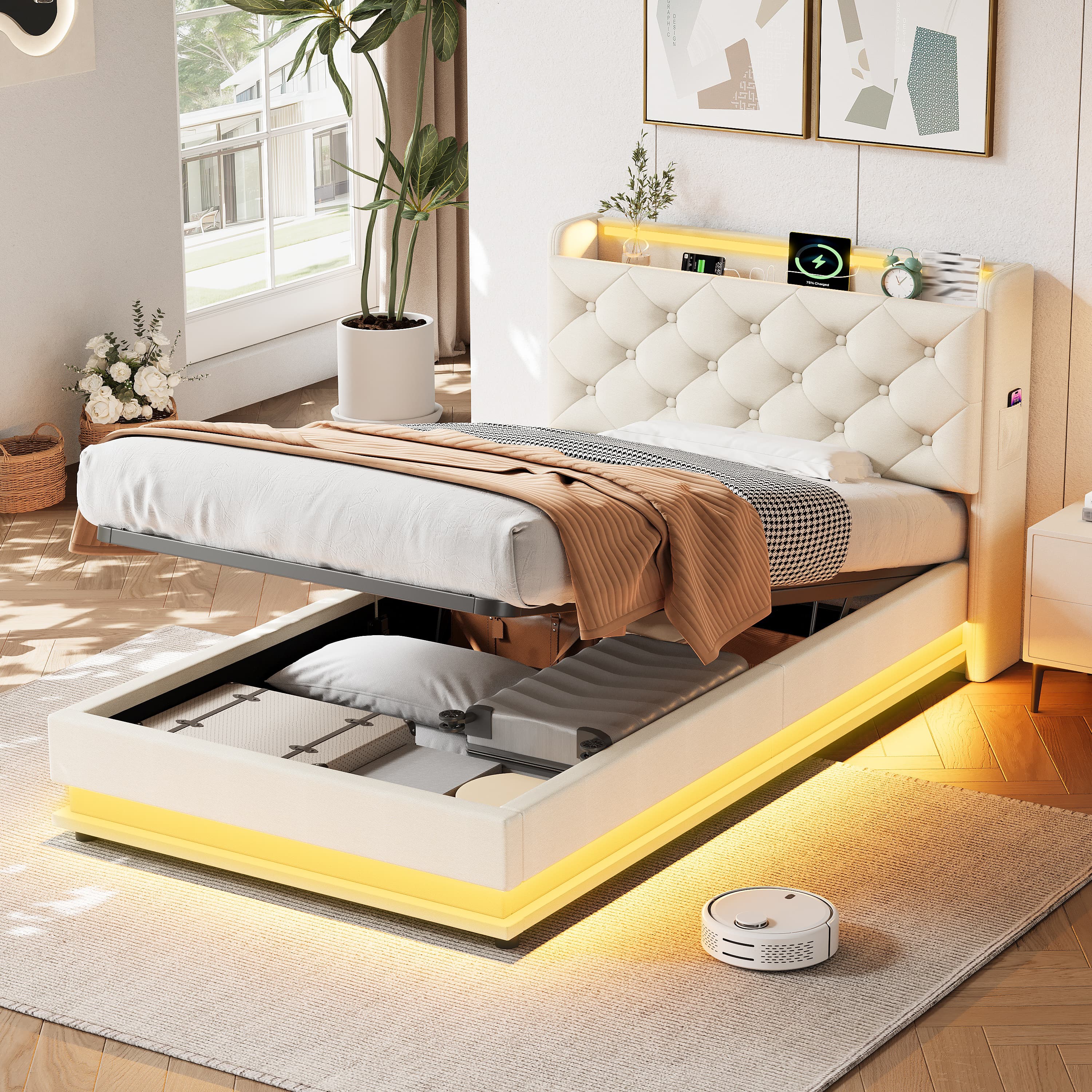 Smart Storage Bed with LEDs & Built-in USB-C Charging - image 1