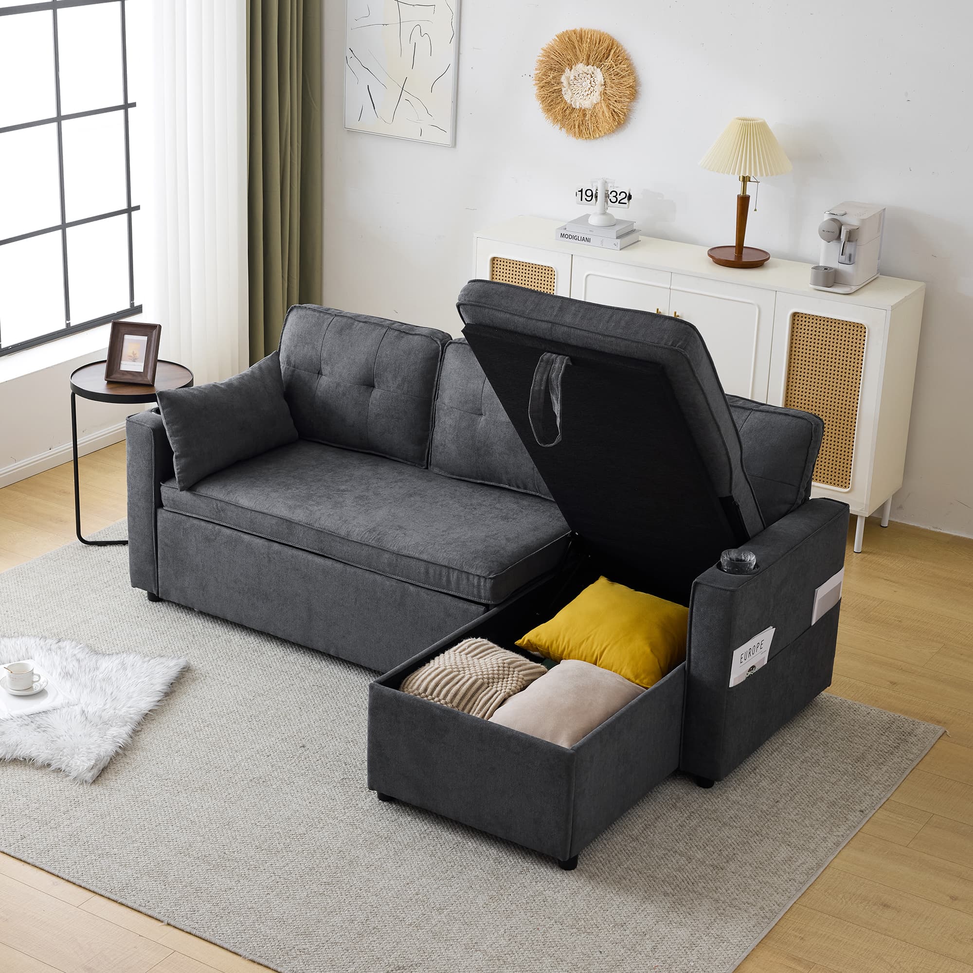 Effortless Comfort: 3-in-1 Grey L-Shaped Sofa Bed - image 1