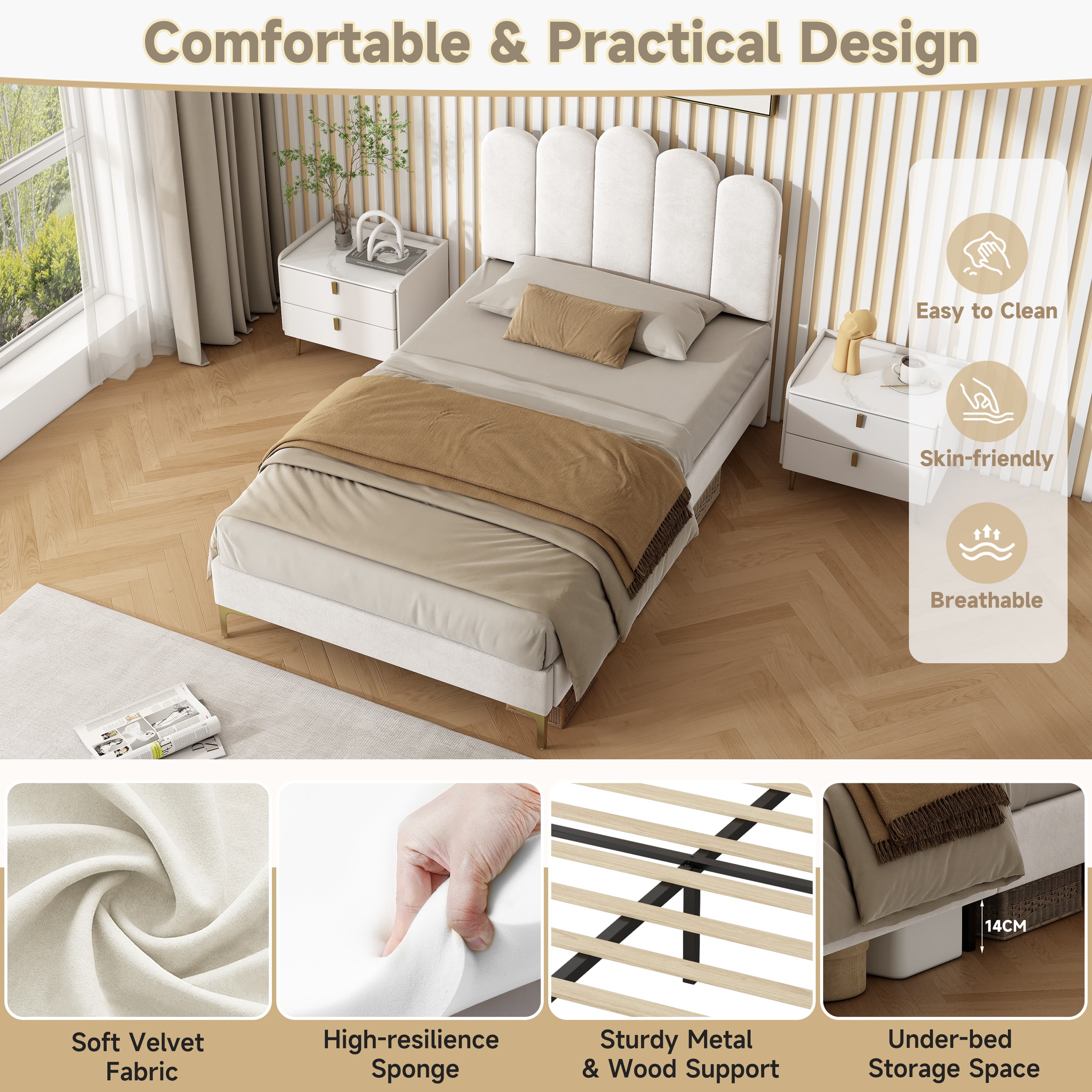 Transform Your Bedroom with this Scalloped Velvet Single Bed - image 5