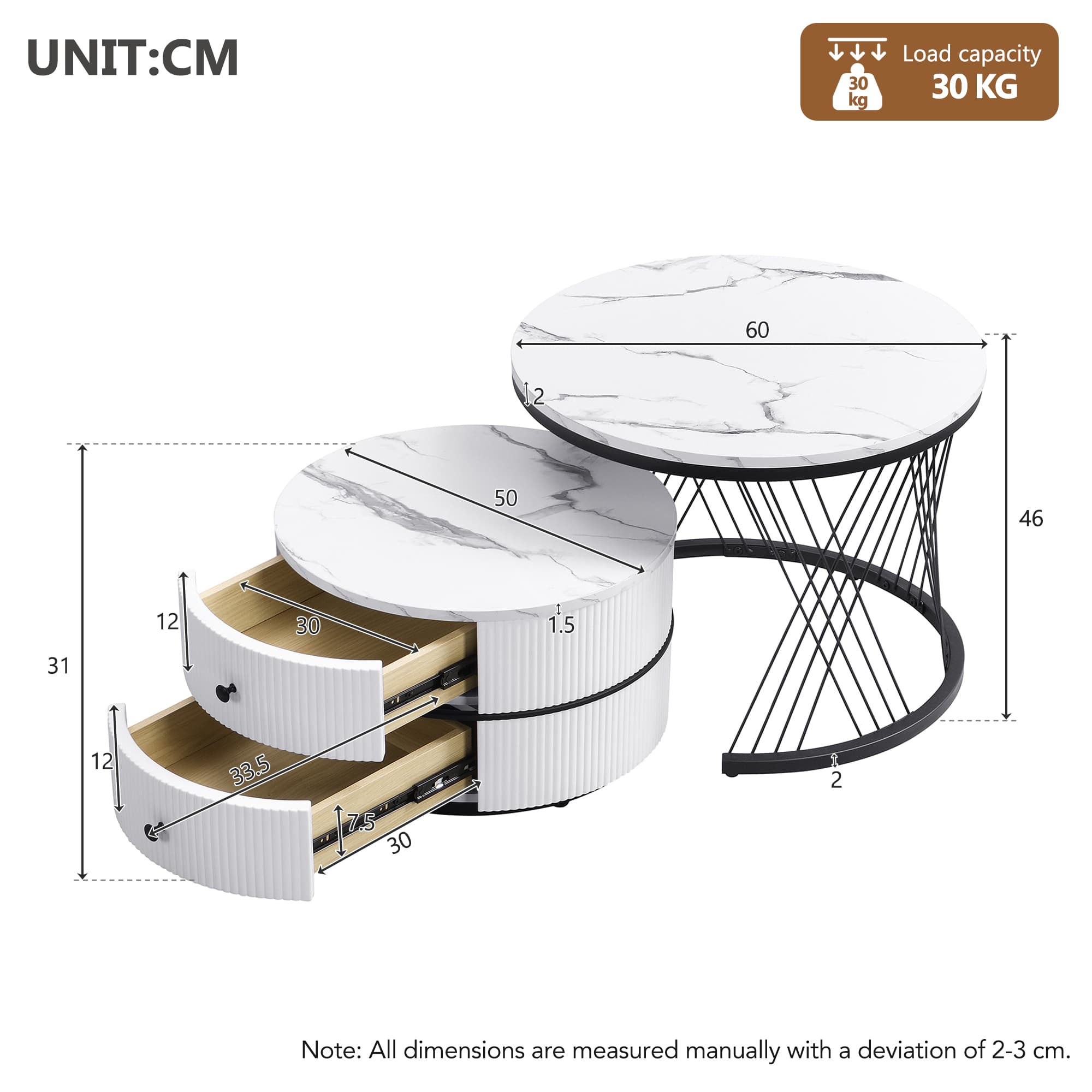 Premium White & Gold Marble Nesting Coffee Table Set - image 1