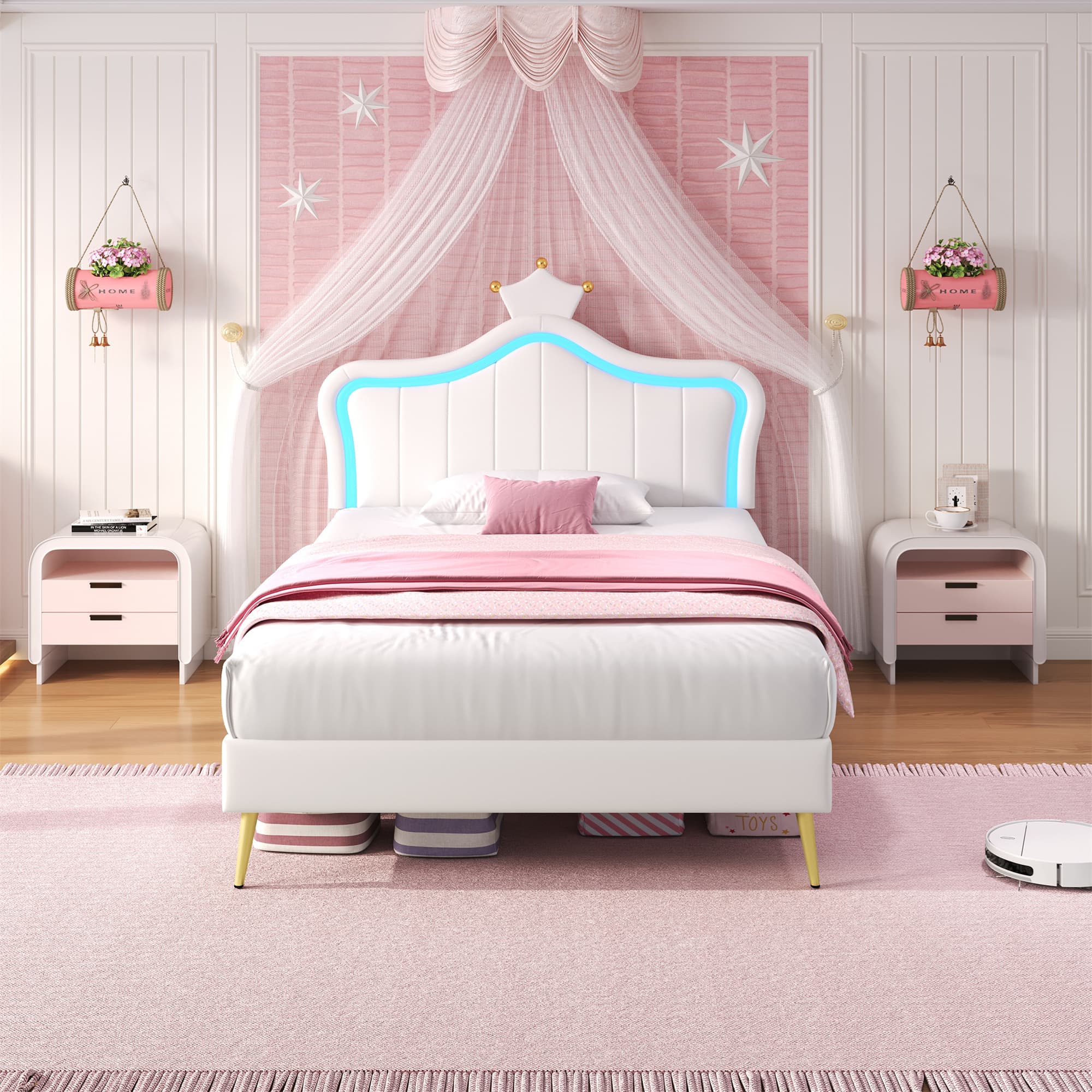 Transform Your Bedroom with the Cream White LED Crown Bed - image 1