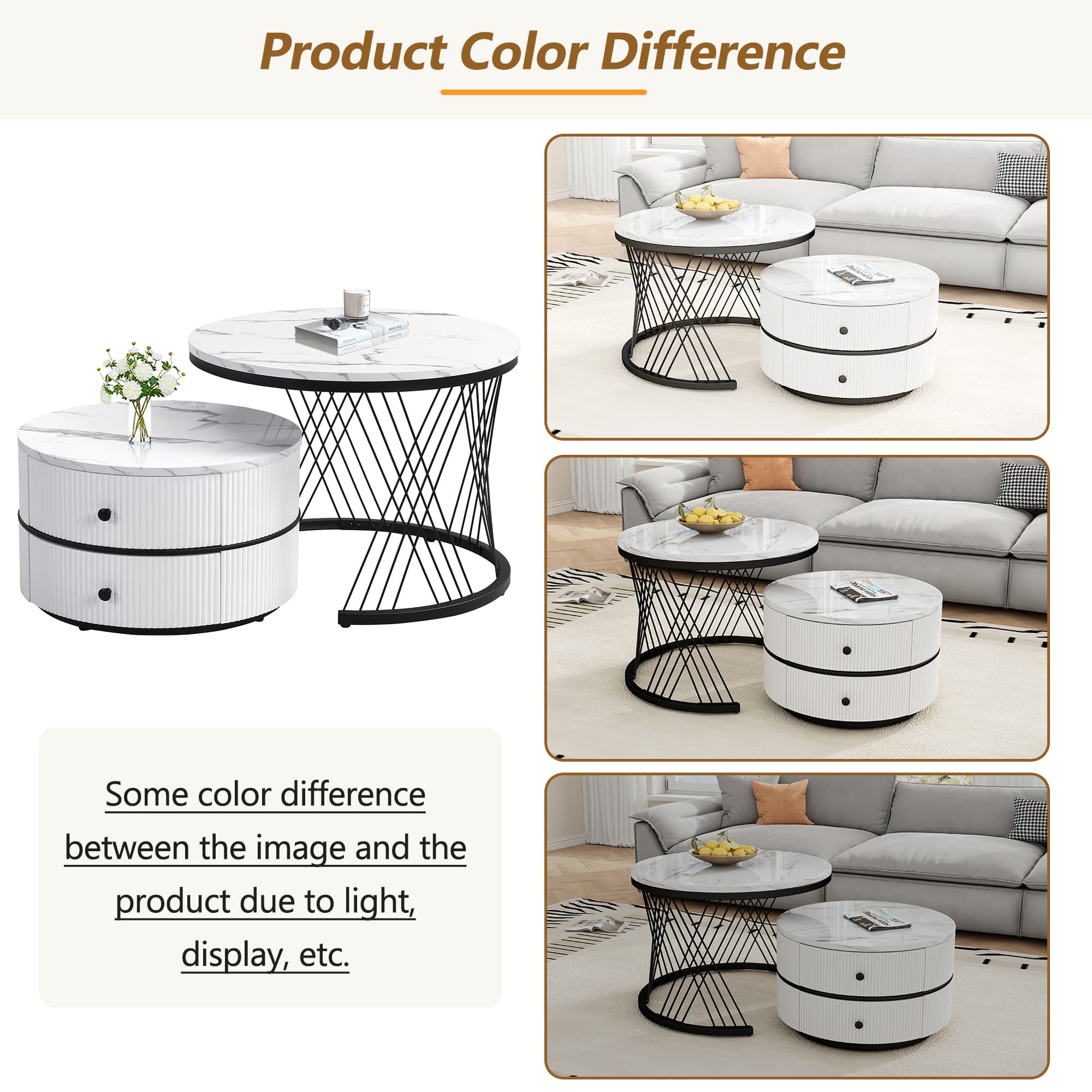 Premium White & Gold Marble Nesting Coffee Table Set - image 4