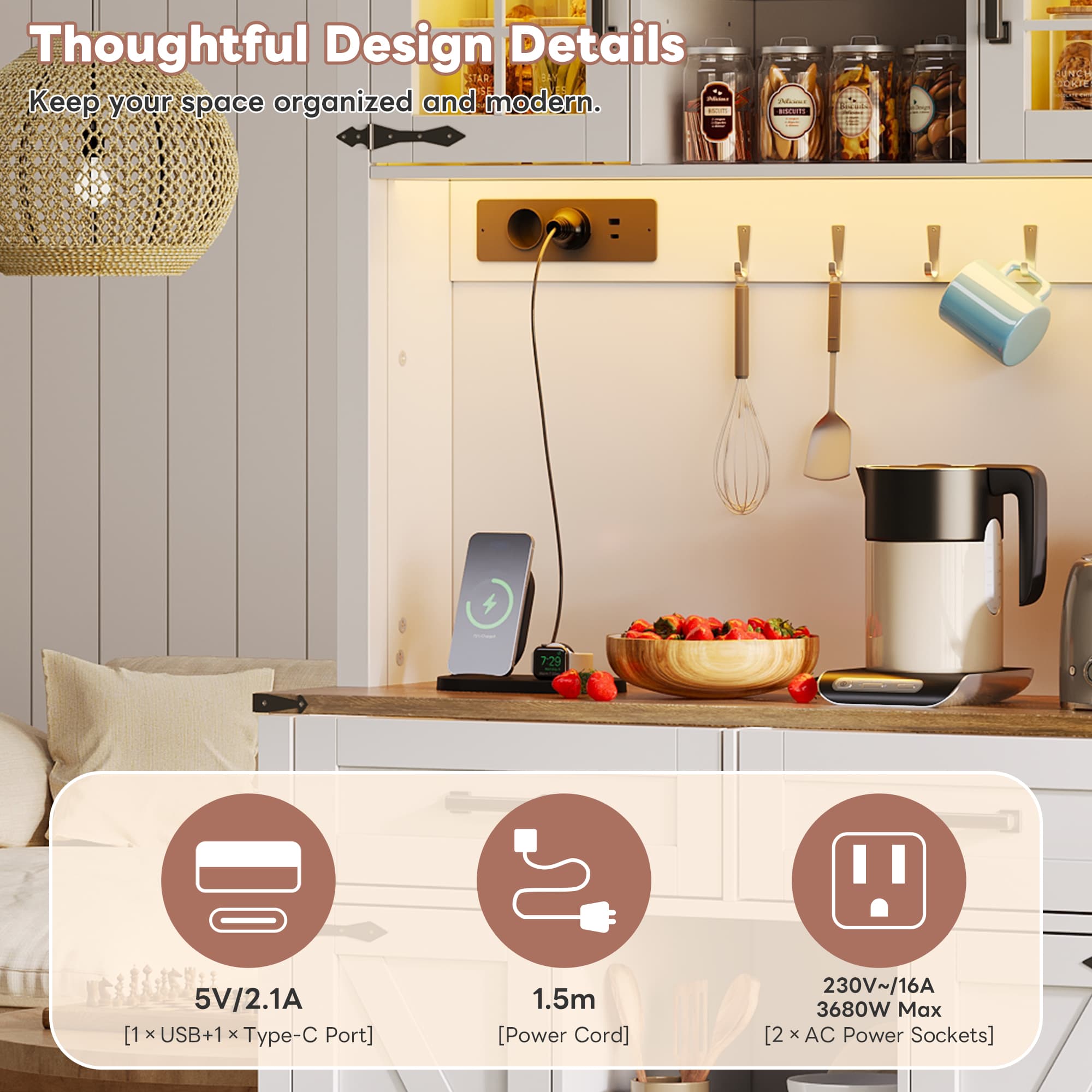 Transform Your Kitchen with this Rustic White LED Bar Cabinet - image 5