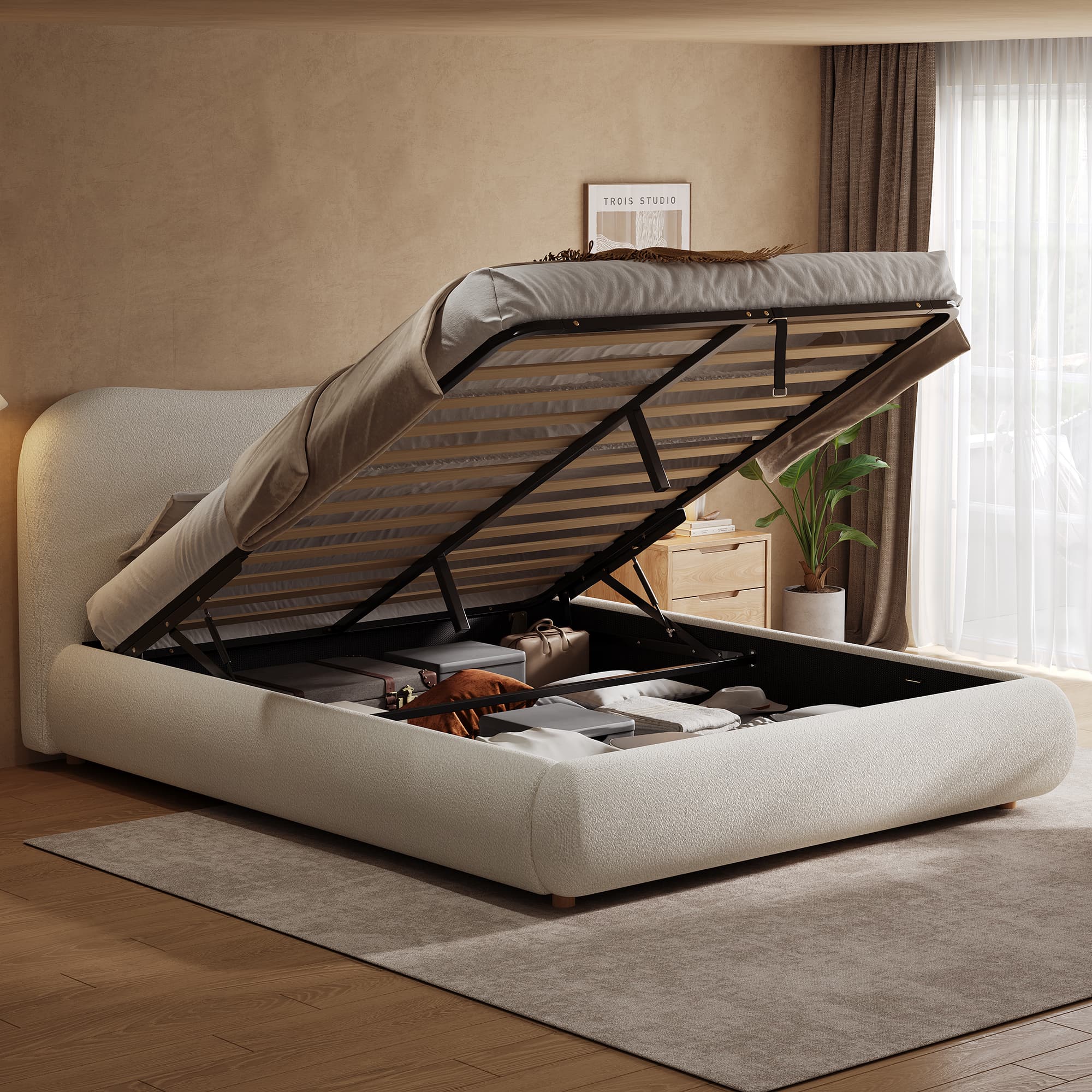 Transform Your Space with the Warm White Boucle Ottoman Bed - White