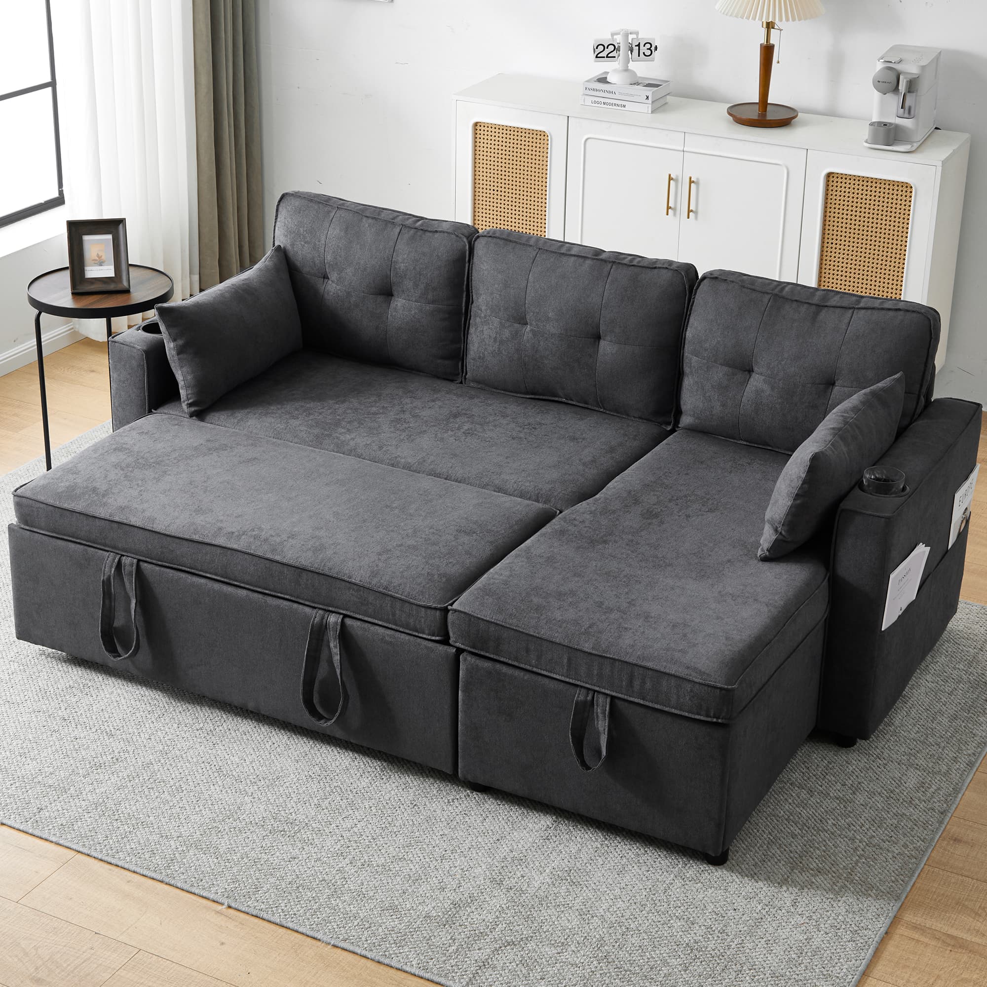 Effortless Comfort: 3-in-1 Grey L-Shaped Sofa Bed