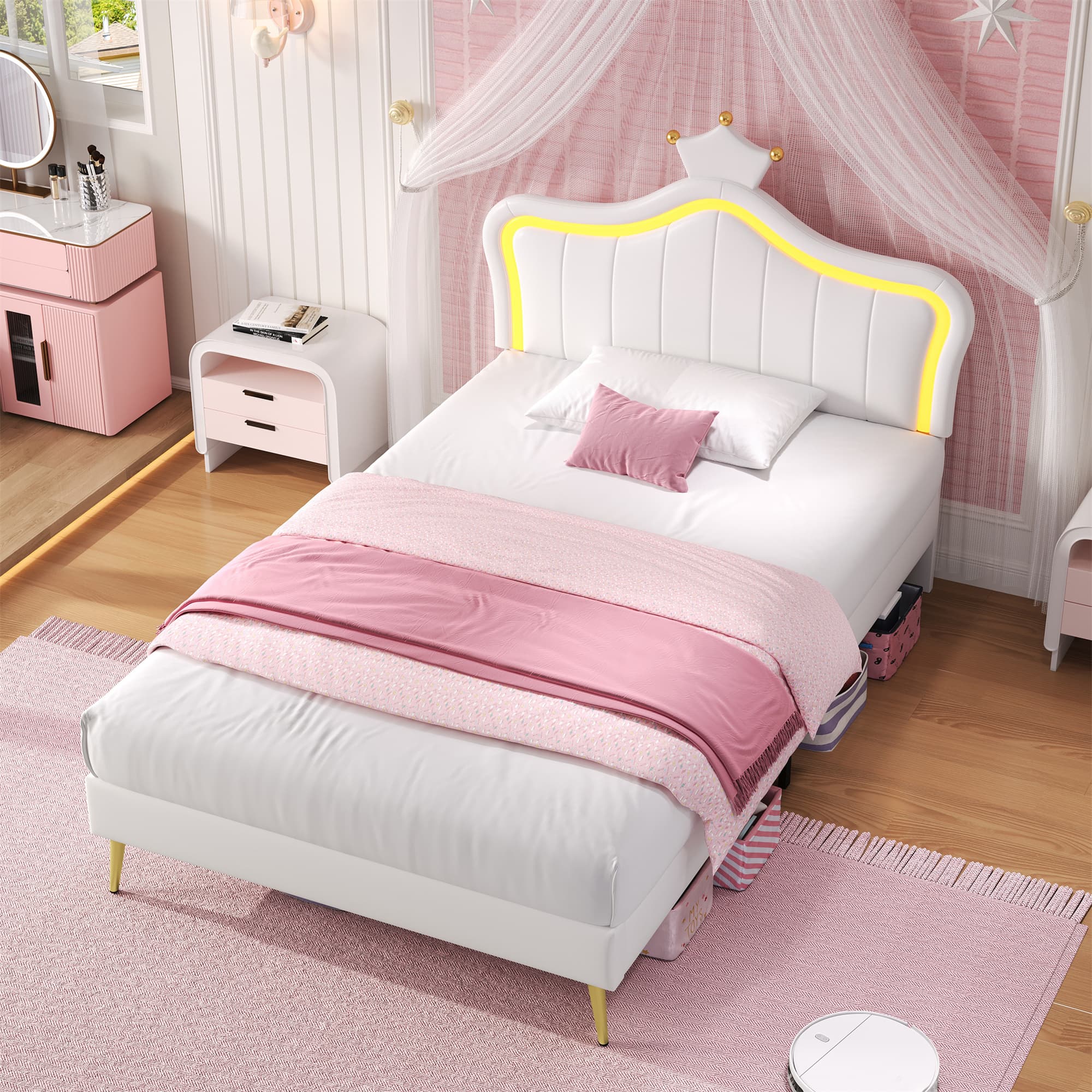 Transform Your Bedroom with the Cream White LED Crown Bed - image 3