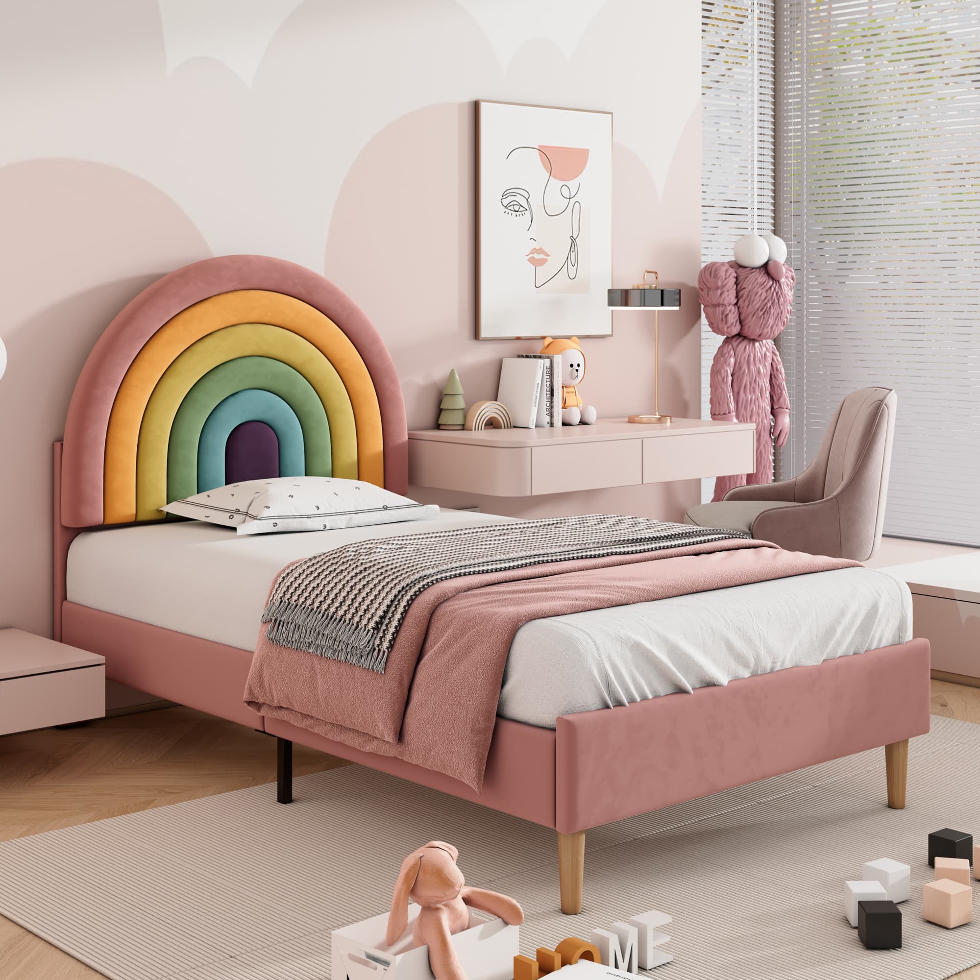 Transform Their Room with this Pink Velvet Rainbow Single Bed - image 3