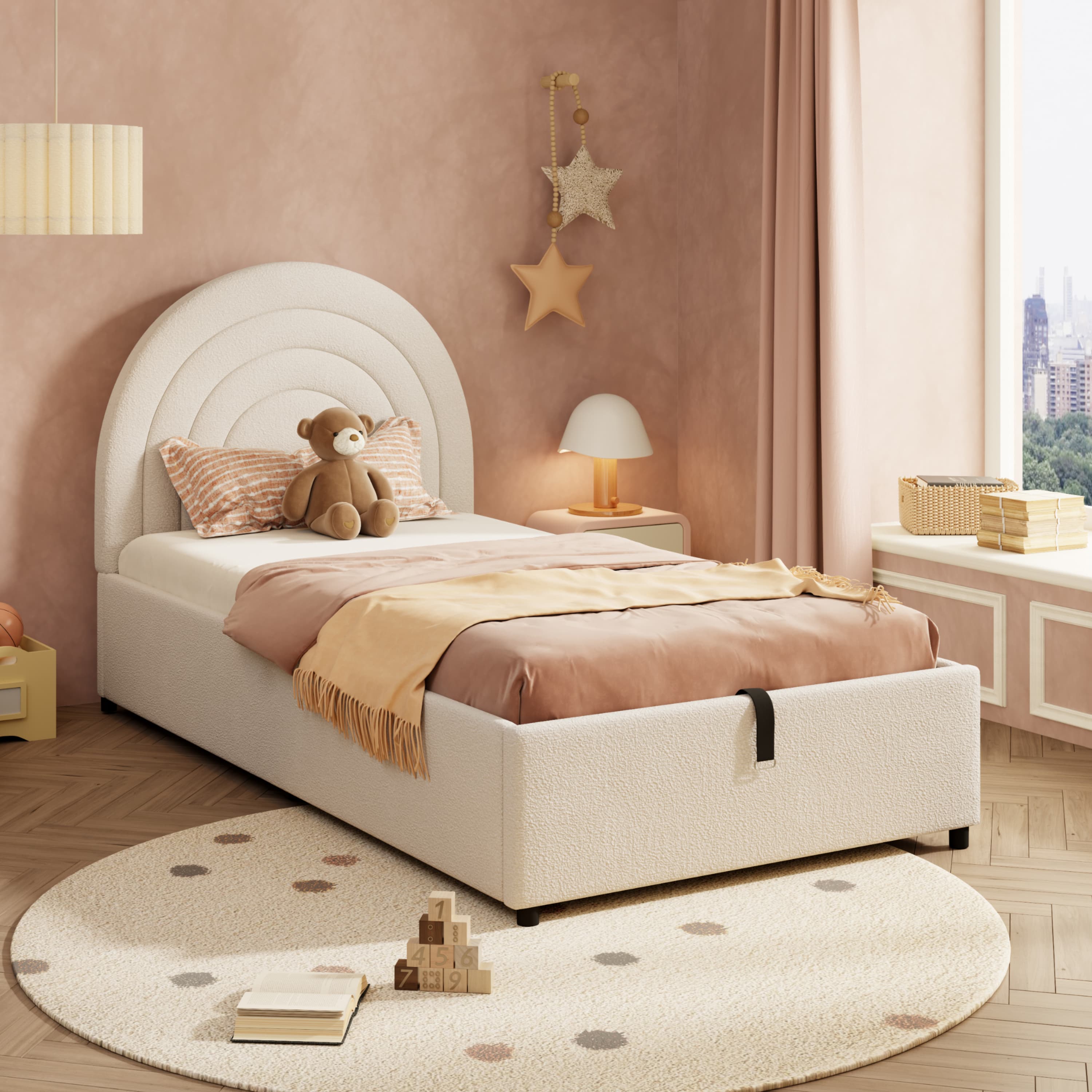 Transform Your Space with this Beige Boucle Single Ottoman Bed - image 4