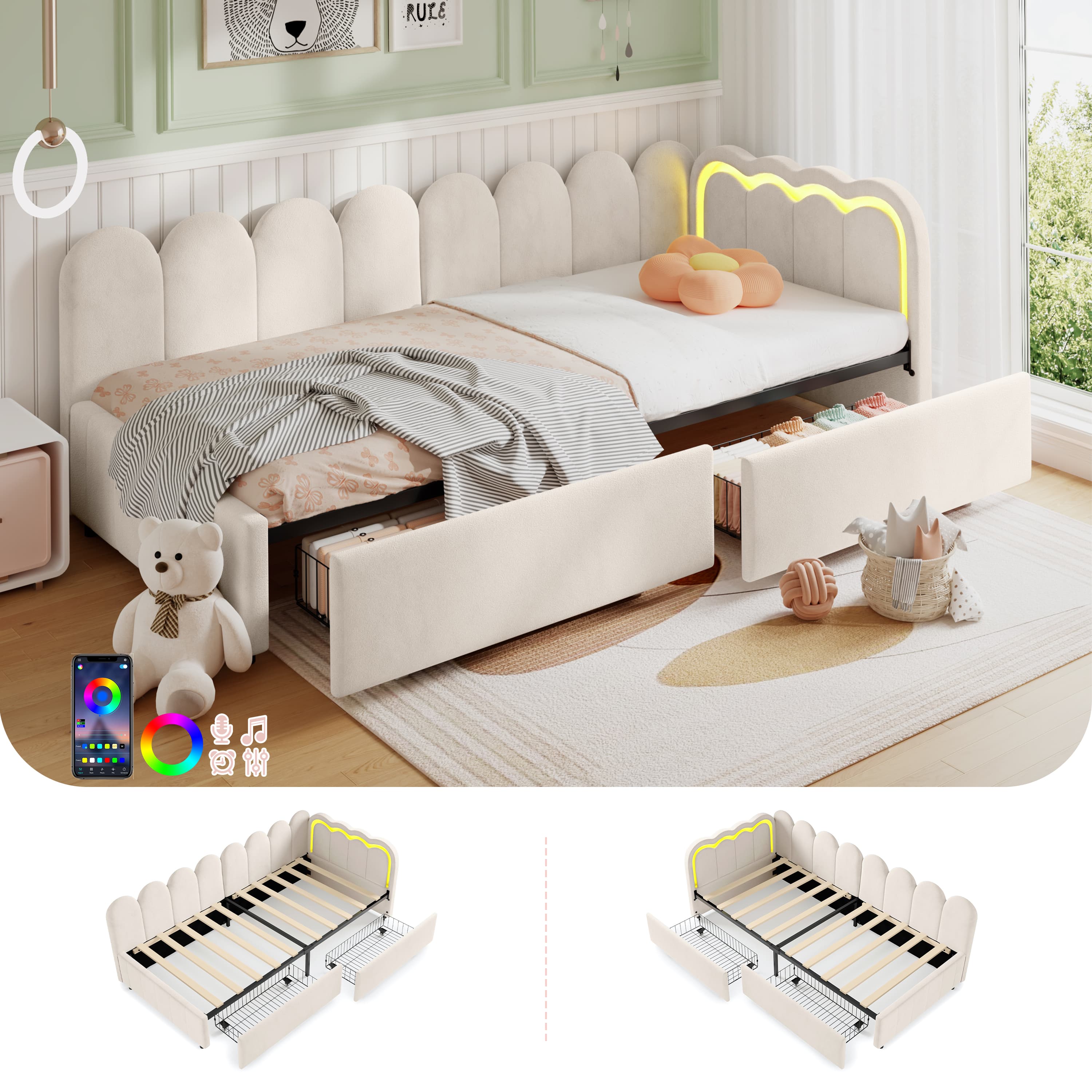 Transform Your Space with this Beige Velvet LED Daybed - Beige