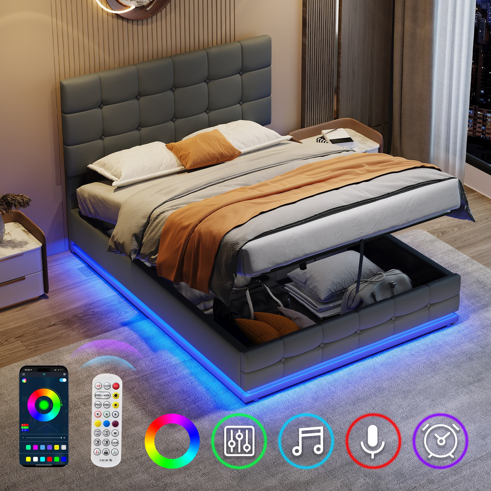 Transform Your Bedroom with this Grey LED Ottoman Bed - Grey