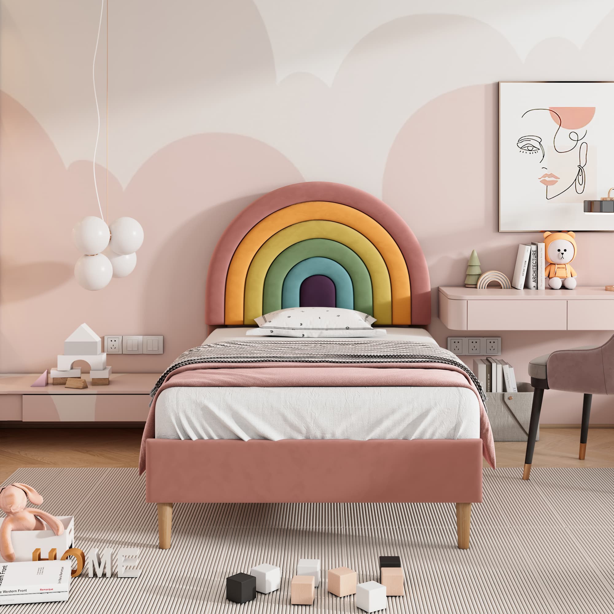 Transform Their Room with this Pink Velvet Rainbow Single Bed - image 5
