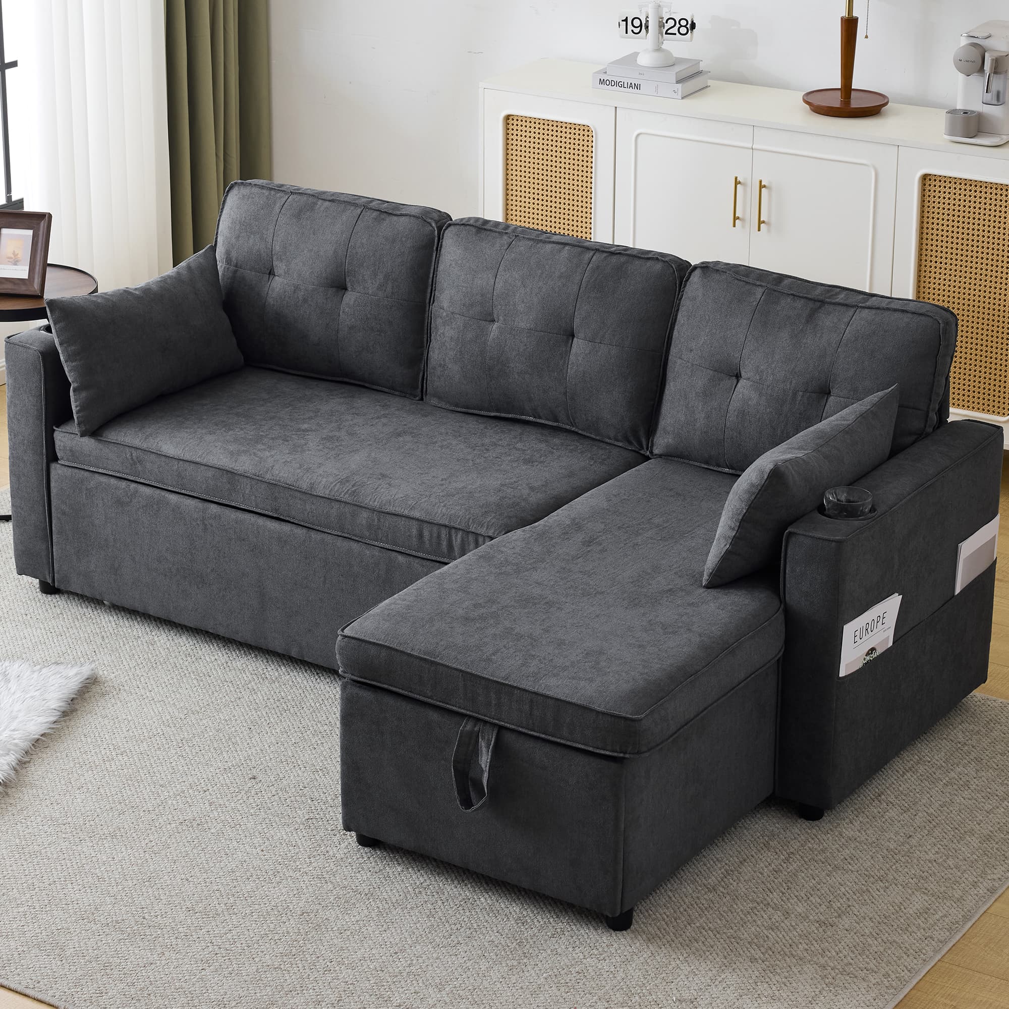 Effortless Comfort: 3-in-1 Grey L-Shaped Sofa Bed - image 5