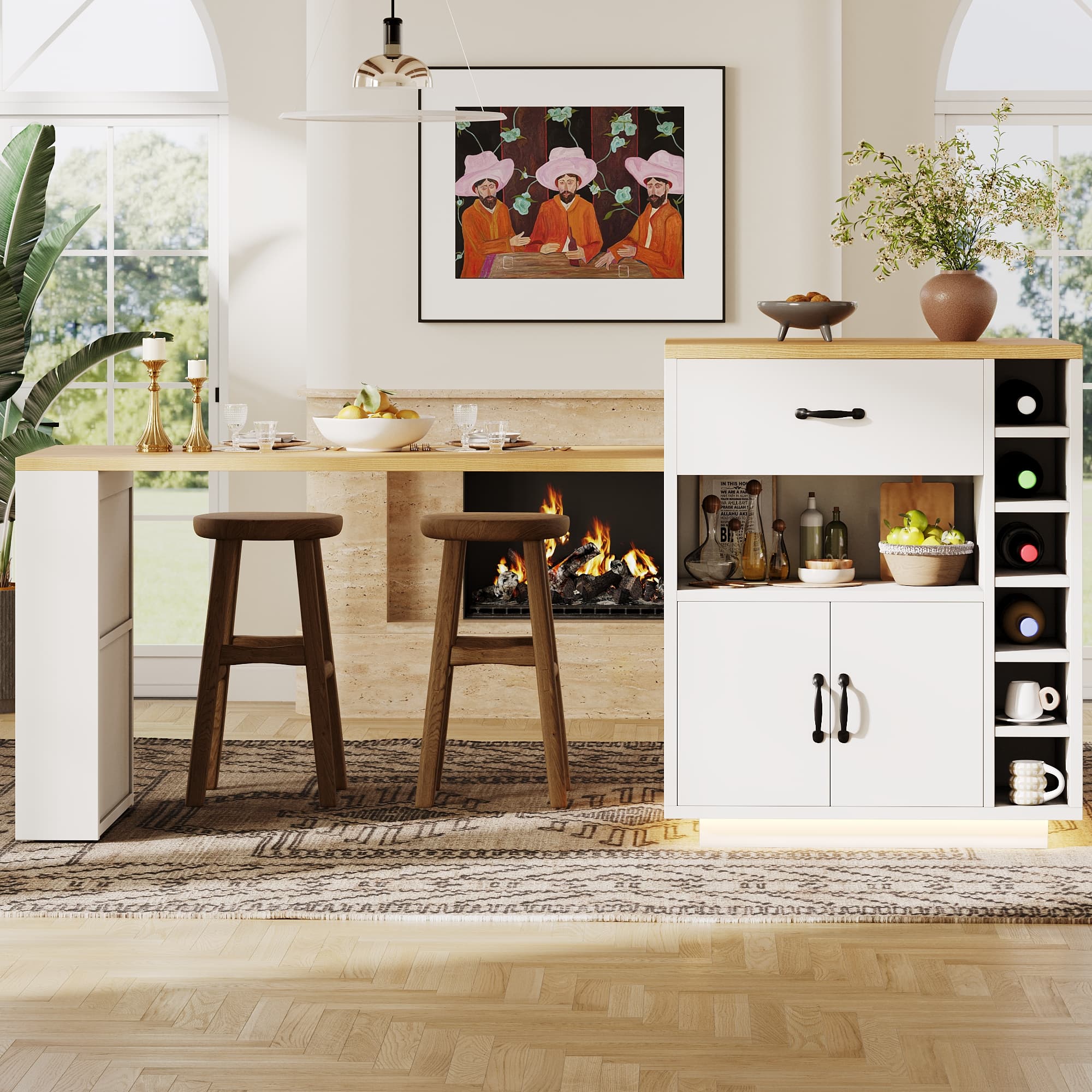 Multifunctional White Extendable Kitchen Island & Dining Space - image 2