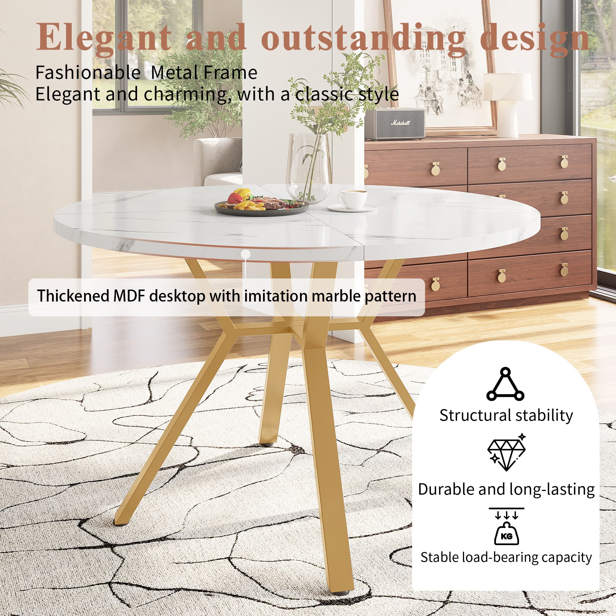 Transform Your Dining Space with this 5-Piece Marble Effect Set - image 3