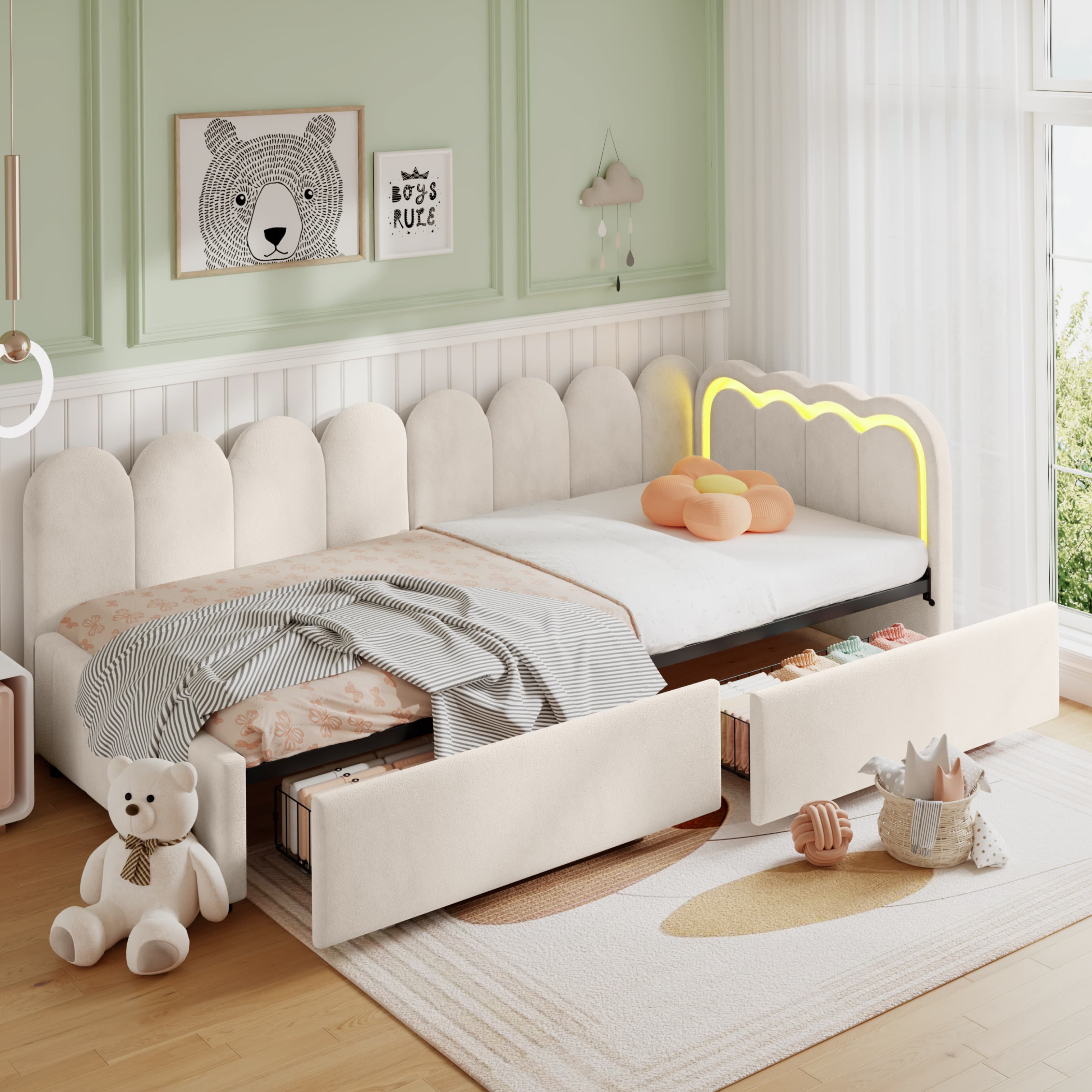 Transform Your Space with this Beige Velvet LED Daybed - image 4