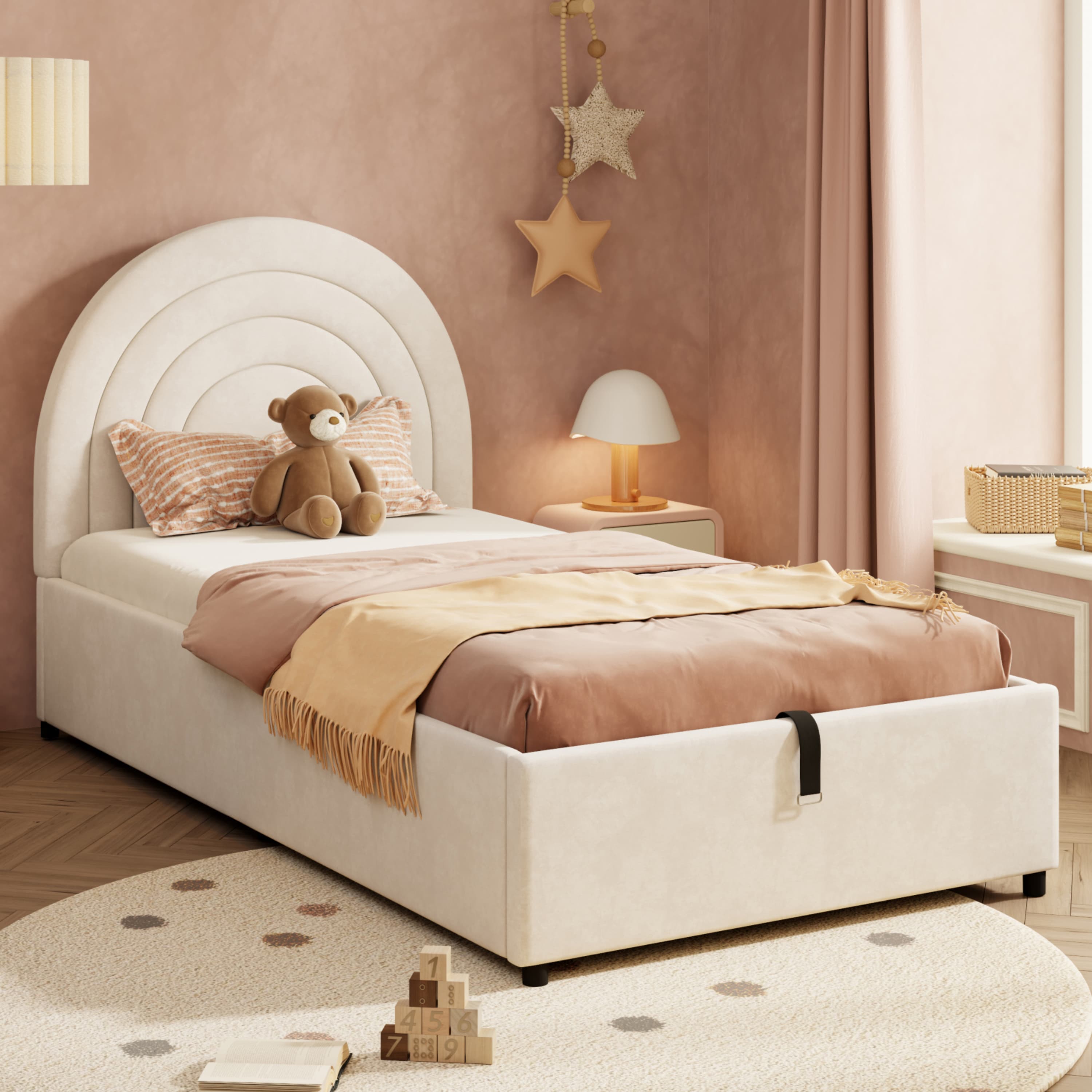 Transform Your Space with this Beige Velvet Single Ottoman Bed - image 5