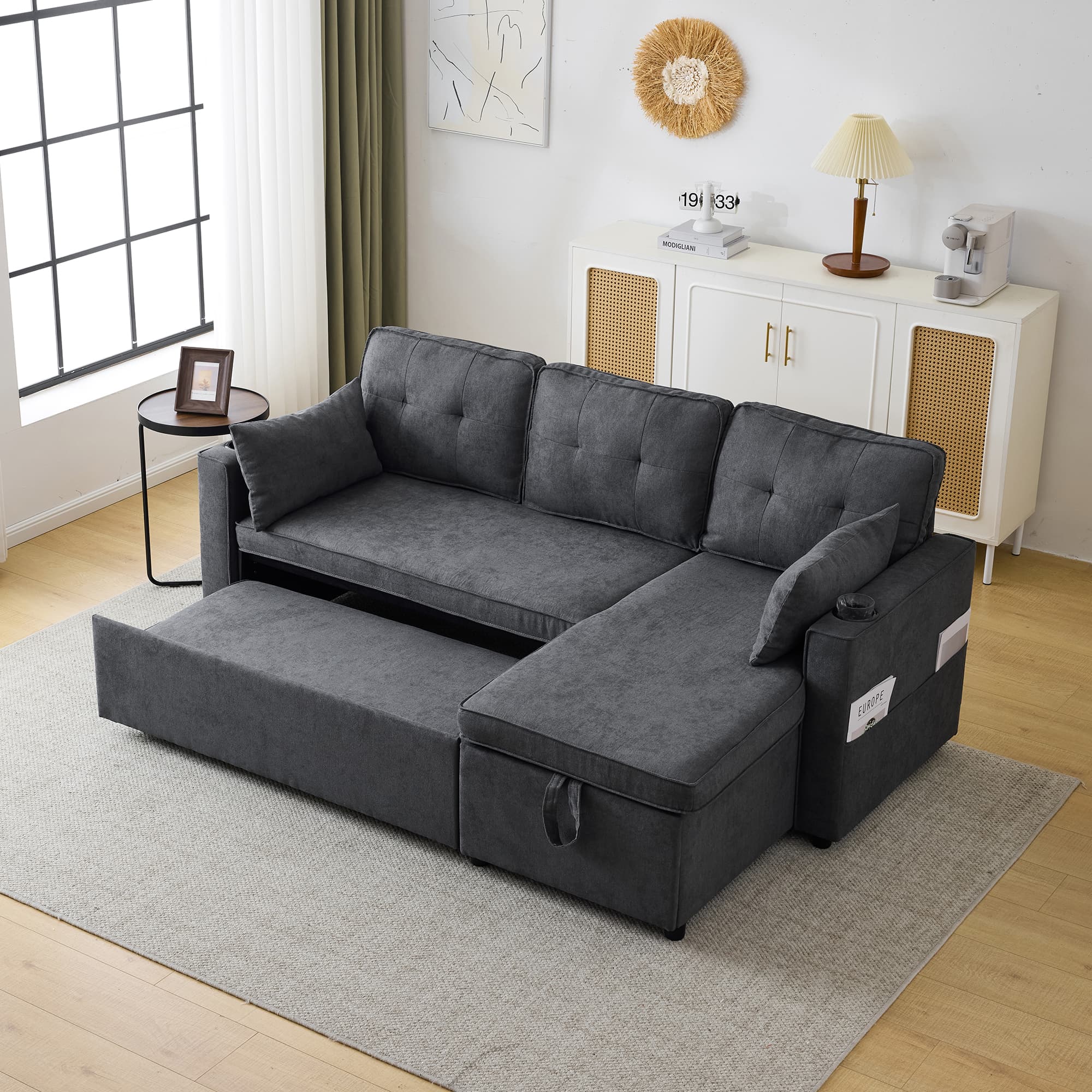 Effortless Comfort: 3-in-1 Grey L-Shaped Sofa Bed - image 4