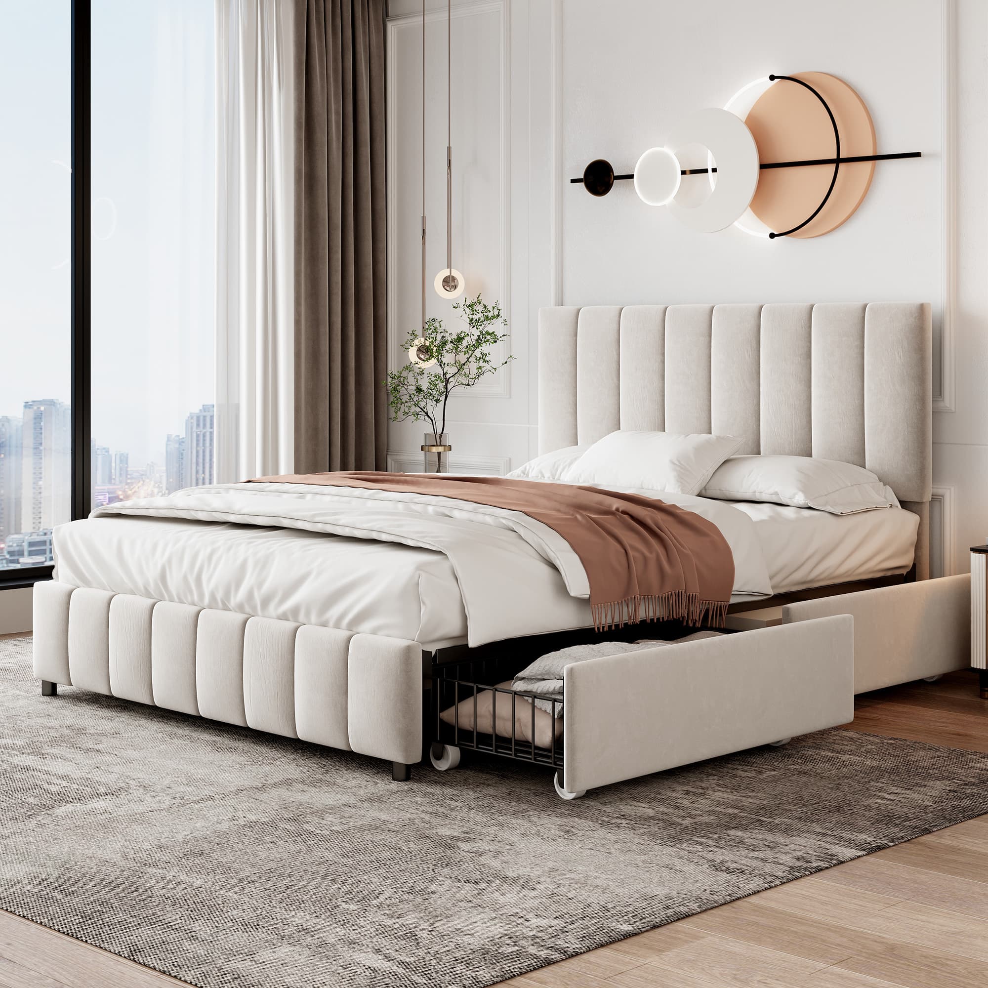 Transform Your Bedroom With This Beige Velvet Storage Bed - image 2