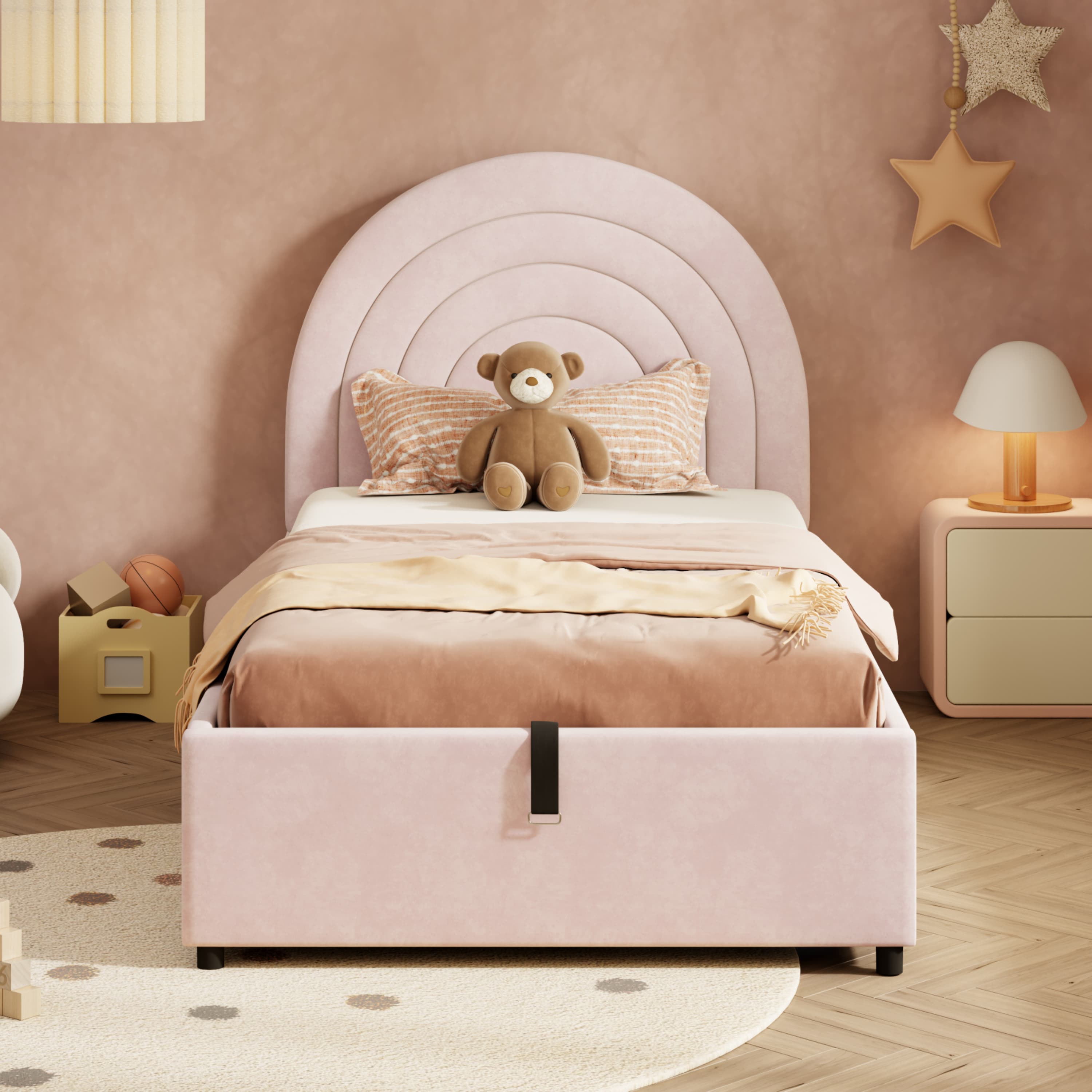 Transform Their Room: Pink Velvet Single Ottoman Bed - image 3