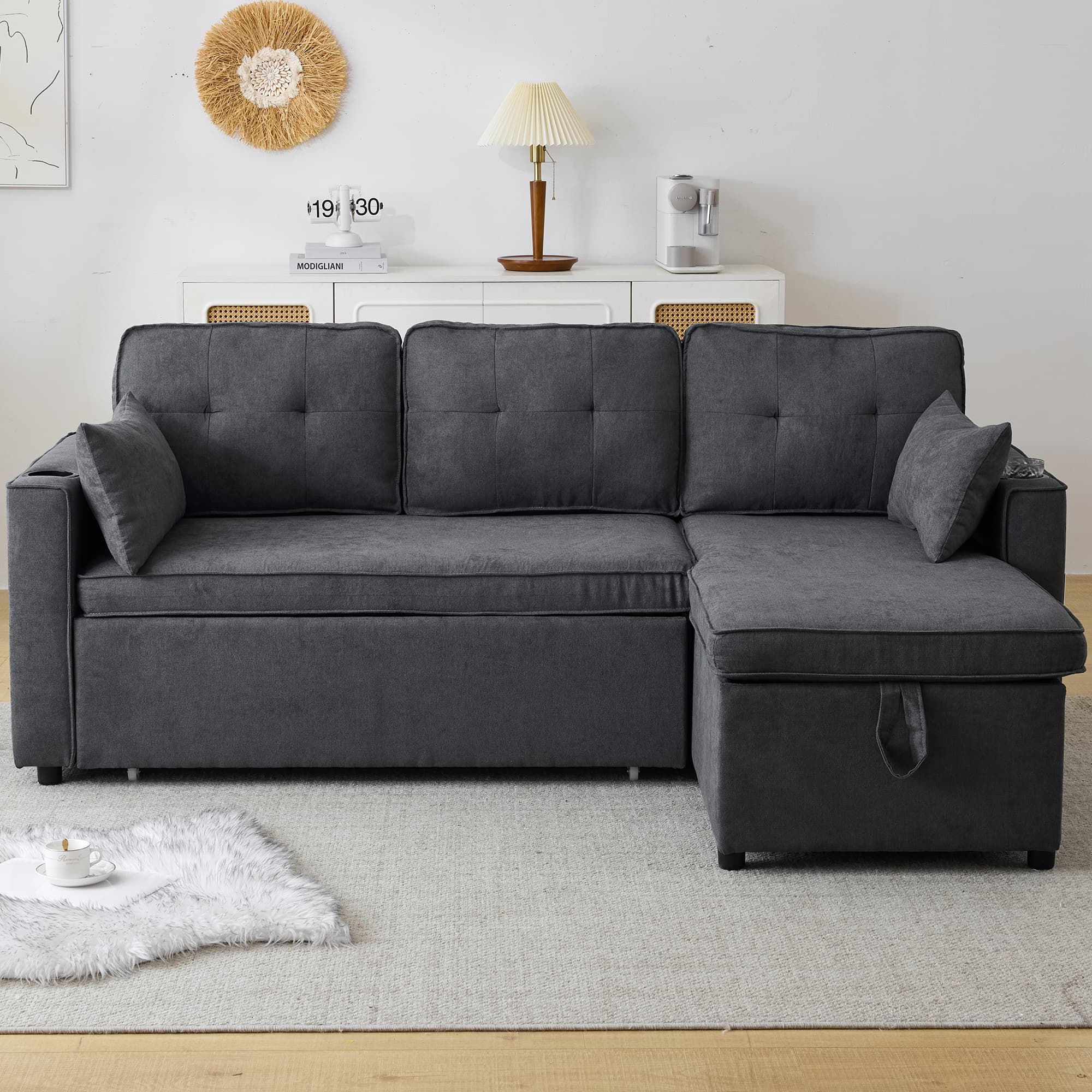 Effortless Comfort: 3-in-1 Grey L-Shaped Sofa Bed - image 2