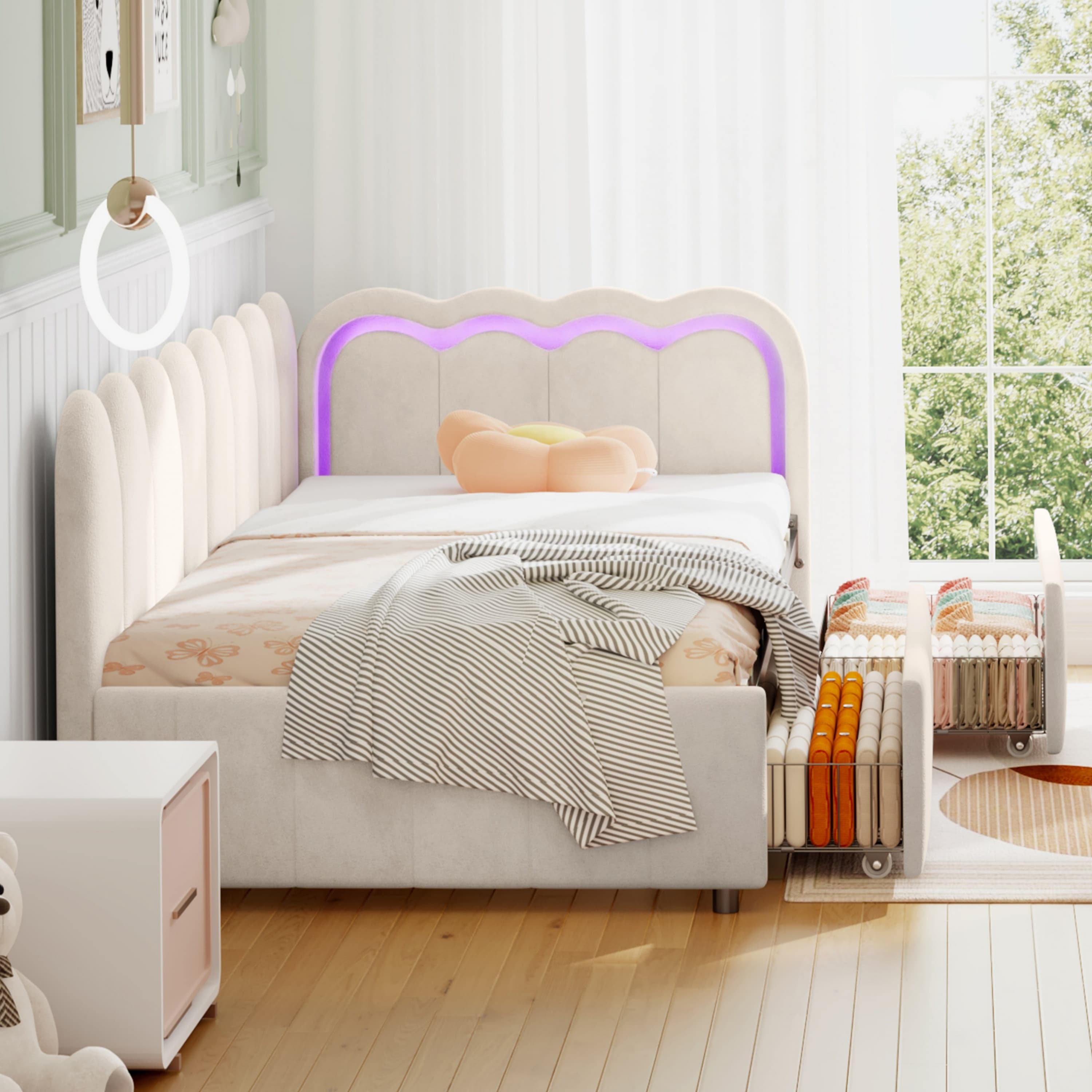 Transform Your Space with this Beige Velvet LED Daybed - image 1