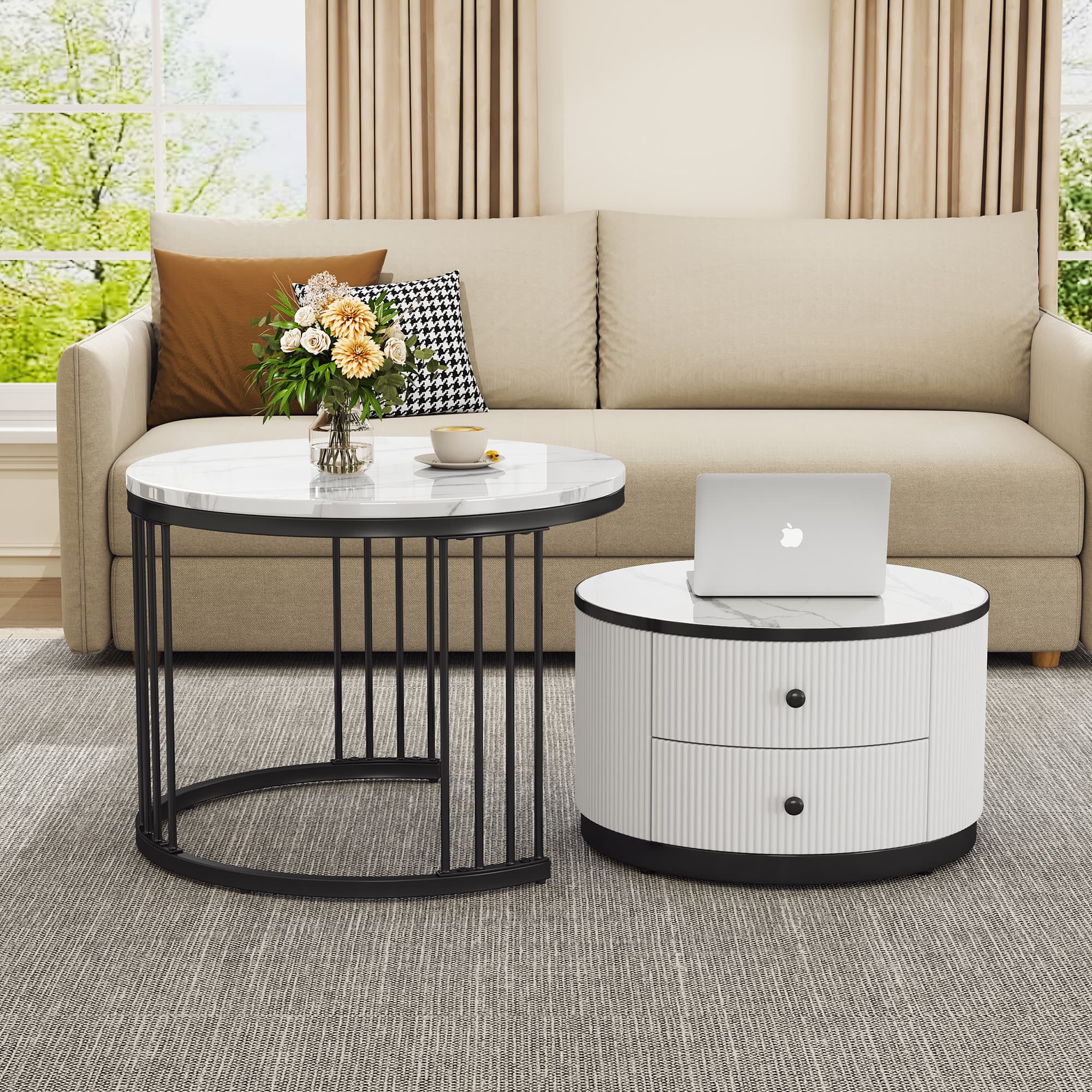 Transform Your Space with Modern Nesting Coffee Tables - White Black
