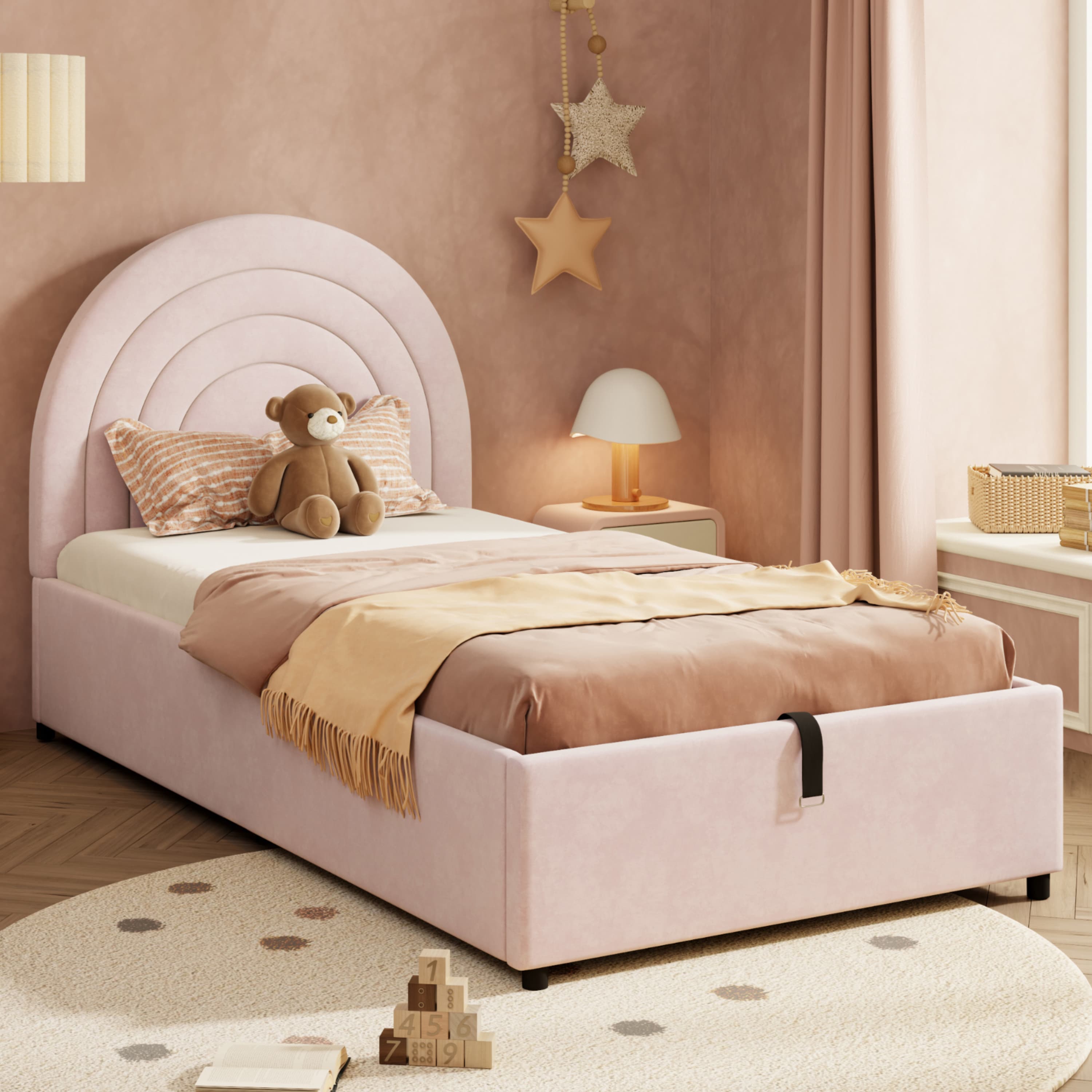 Transform Their Room: Pink Velvet Single Ottoman Bed - image 4