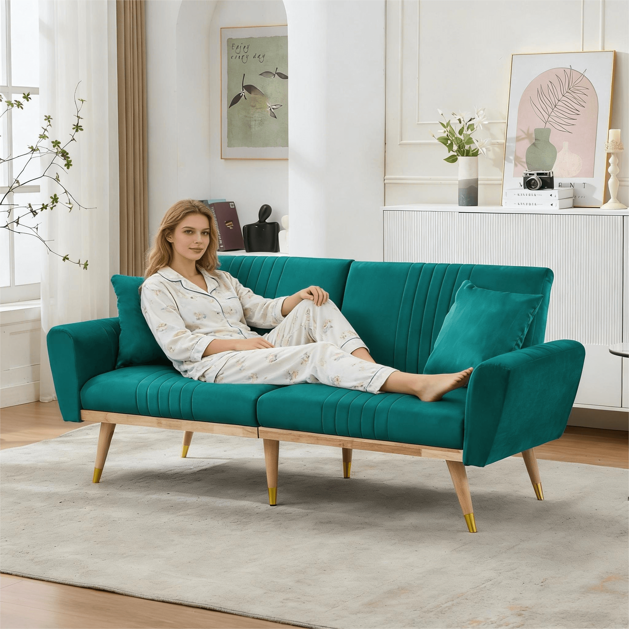 Transform Your Space with this Premium Green Fleece Sofa Bed - image 2
