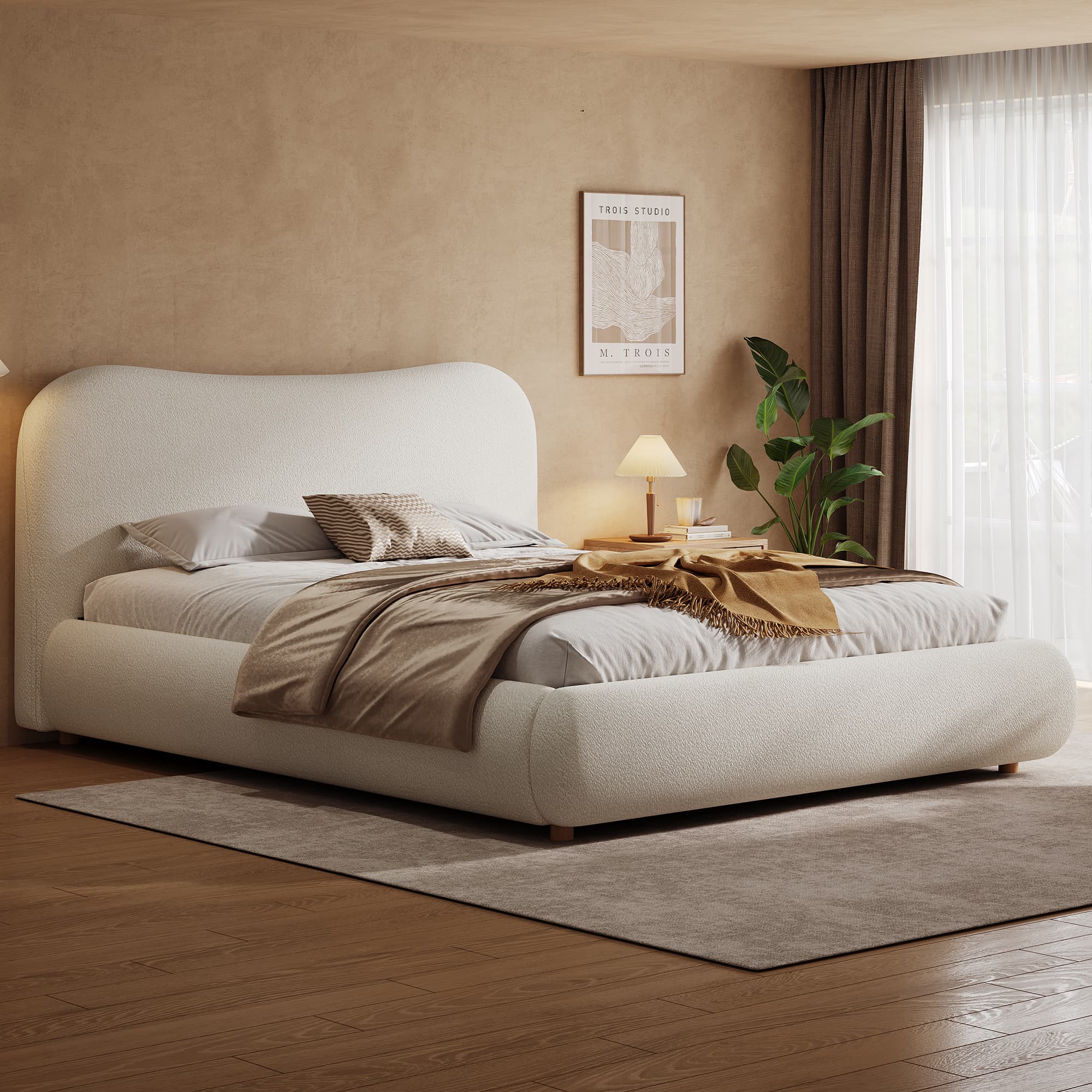 Transform Your Space with the Warm White Boucle Ottoman Bed - image 2