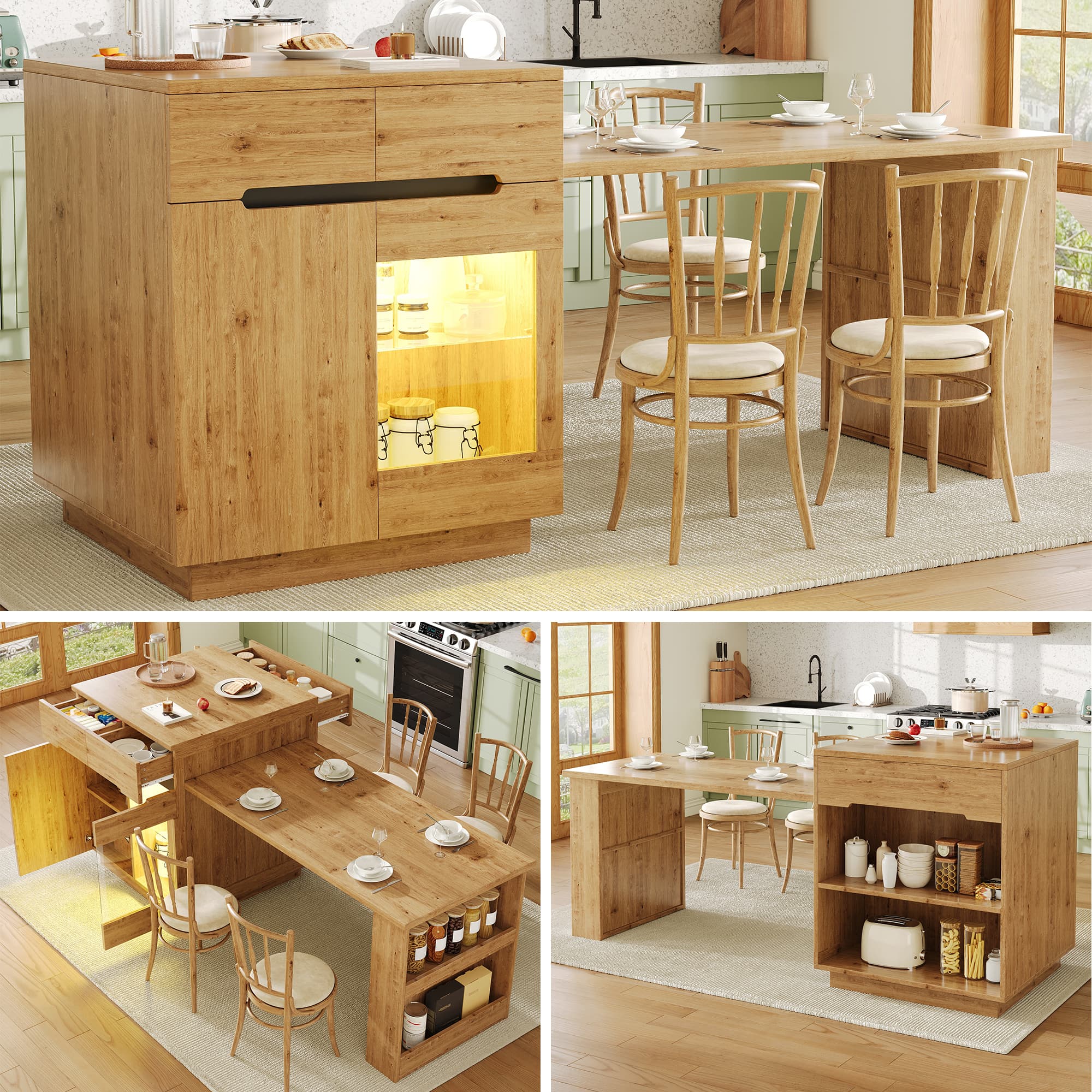 Extendable Oak Kitchen Island for Effortless Entertaining