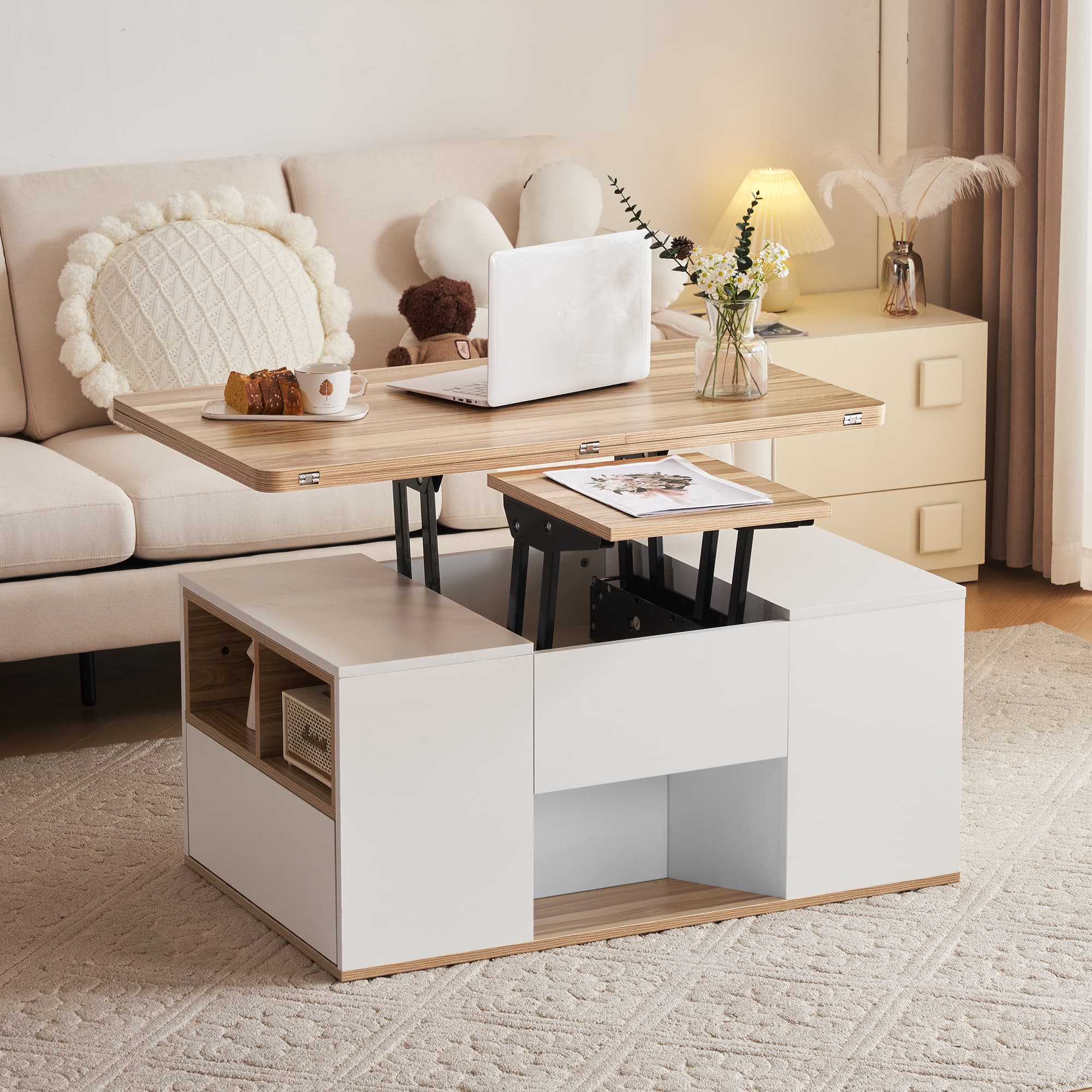 Transform Your Space With This White & Oak Lift-Top Coffee Table - White Oak