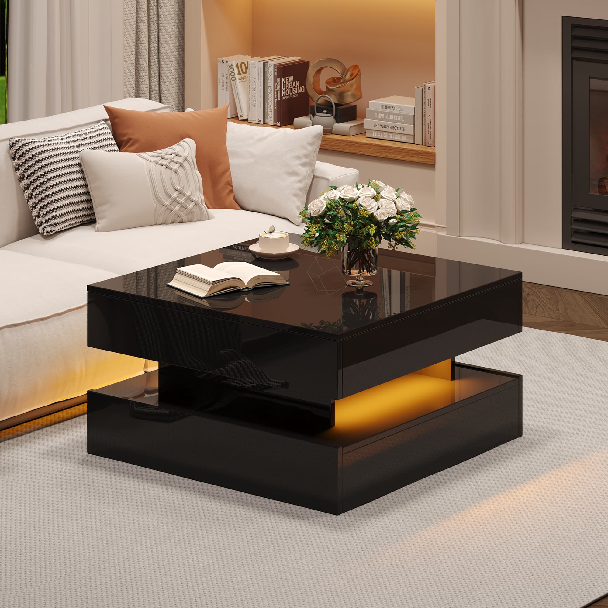 Transform Your Lounge with this Black LED Lift-Top Coffee Table - image 5