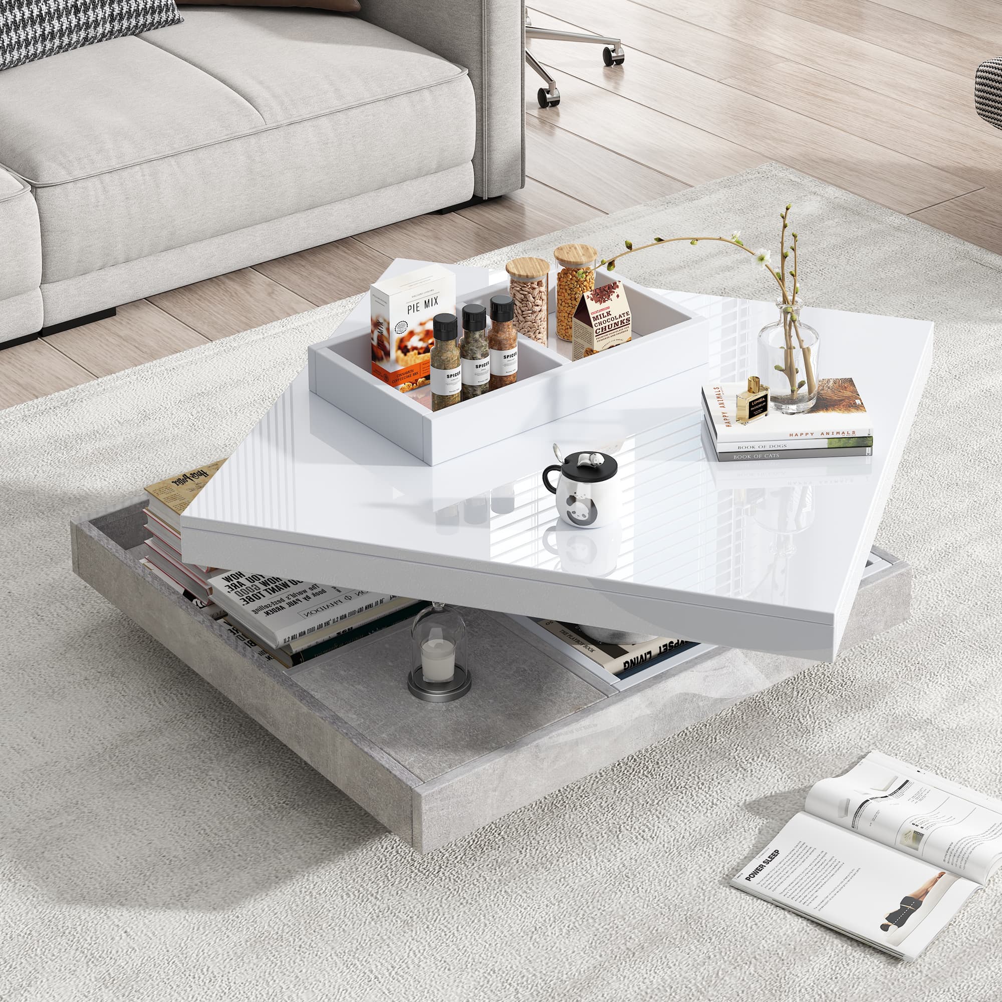 Transform Your Space with a 360 Rotating Coffee Table - White