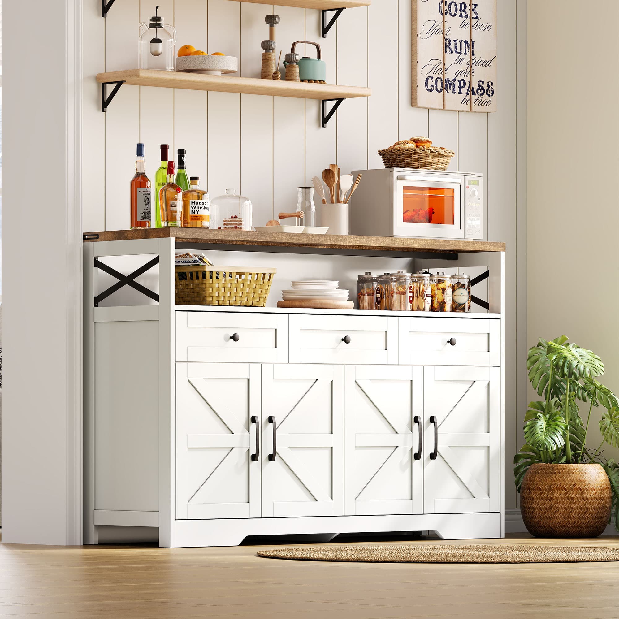 Transform Your Space with this 140cm Rustic Farmhouse Sideboard - Brown White