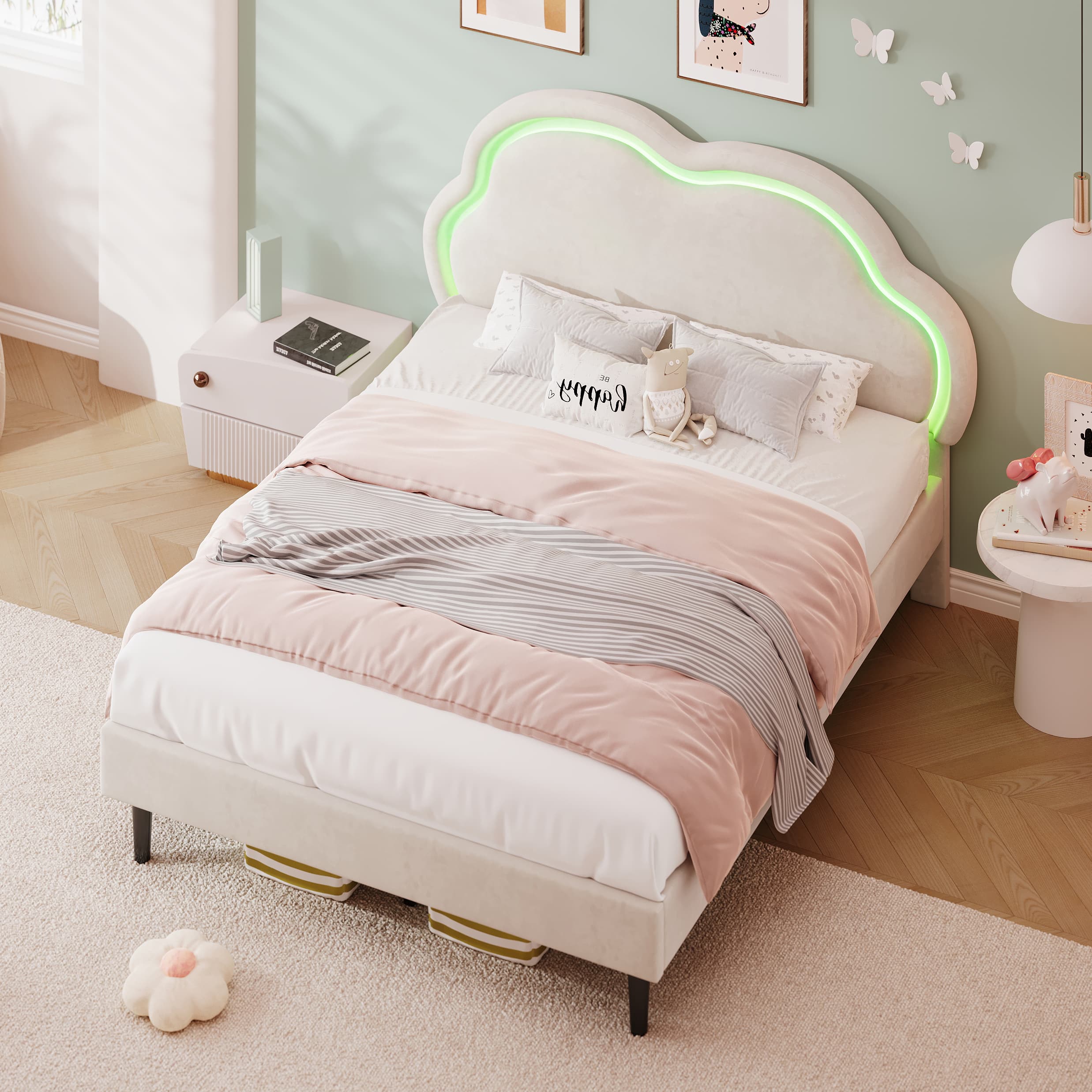 Transform Your Bedroom with the LED Cloud Velvet Double Bed - image 3