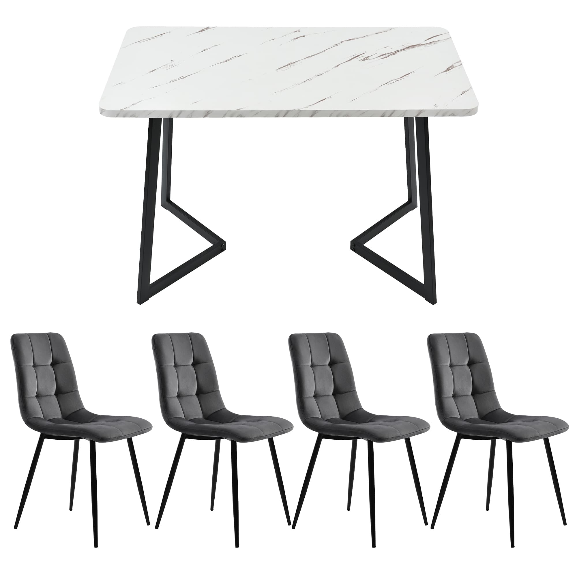 Modern 117cm Dining Table Set with 4 Dark Grey Velvet Chairs - image 1
