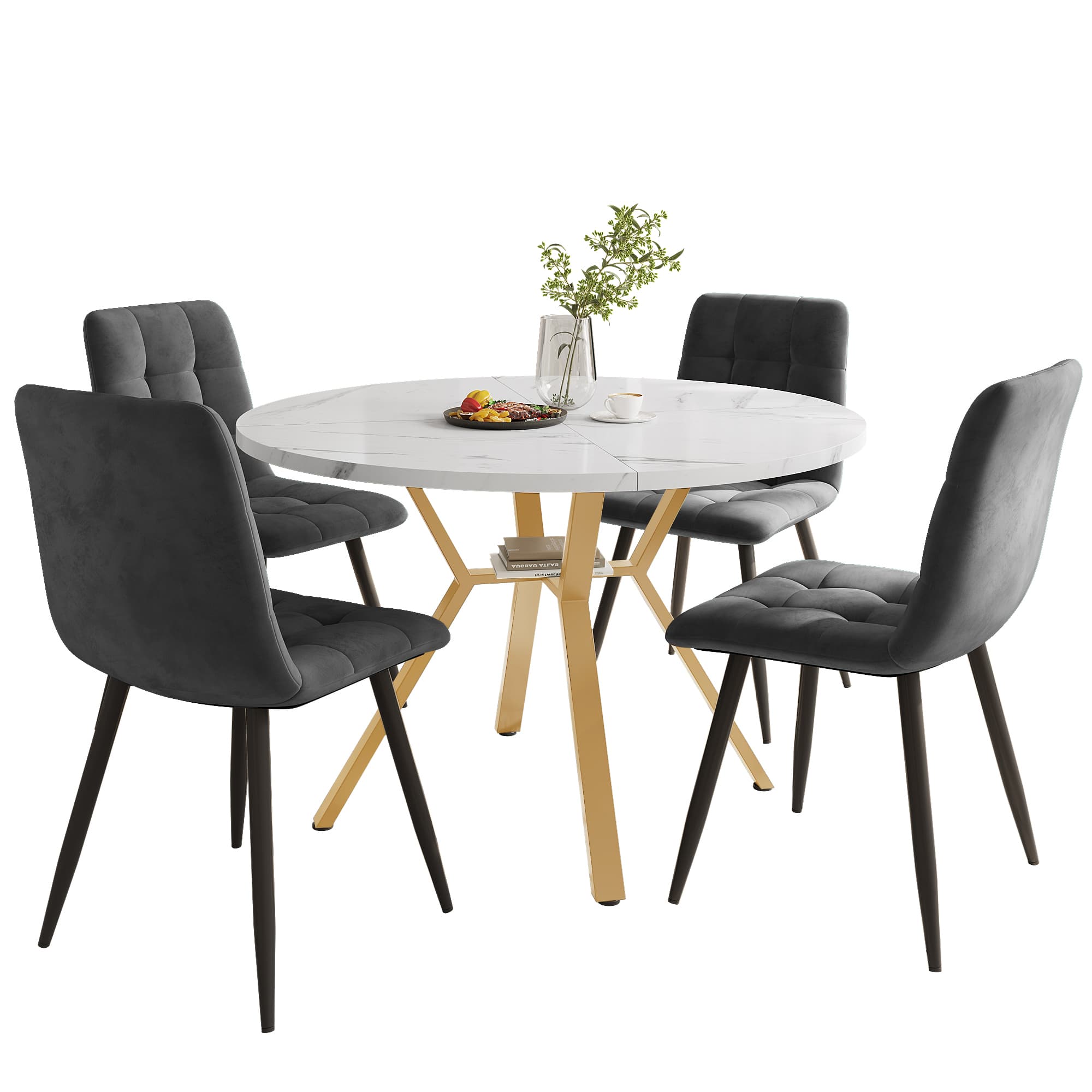 Transform Your Dining Space with this 5-Piece Marble Effect Set - image 1