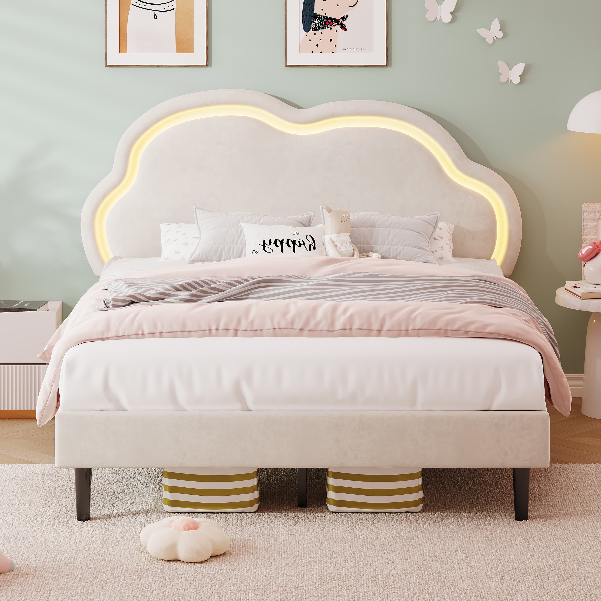 Transform Your Bedroom with the LED Cloud Velvet Double Bed - image 5