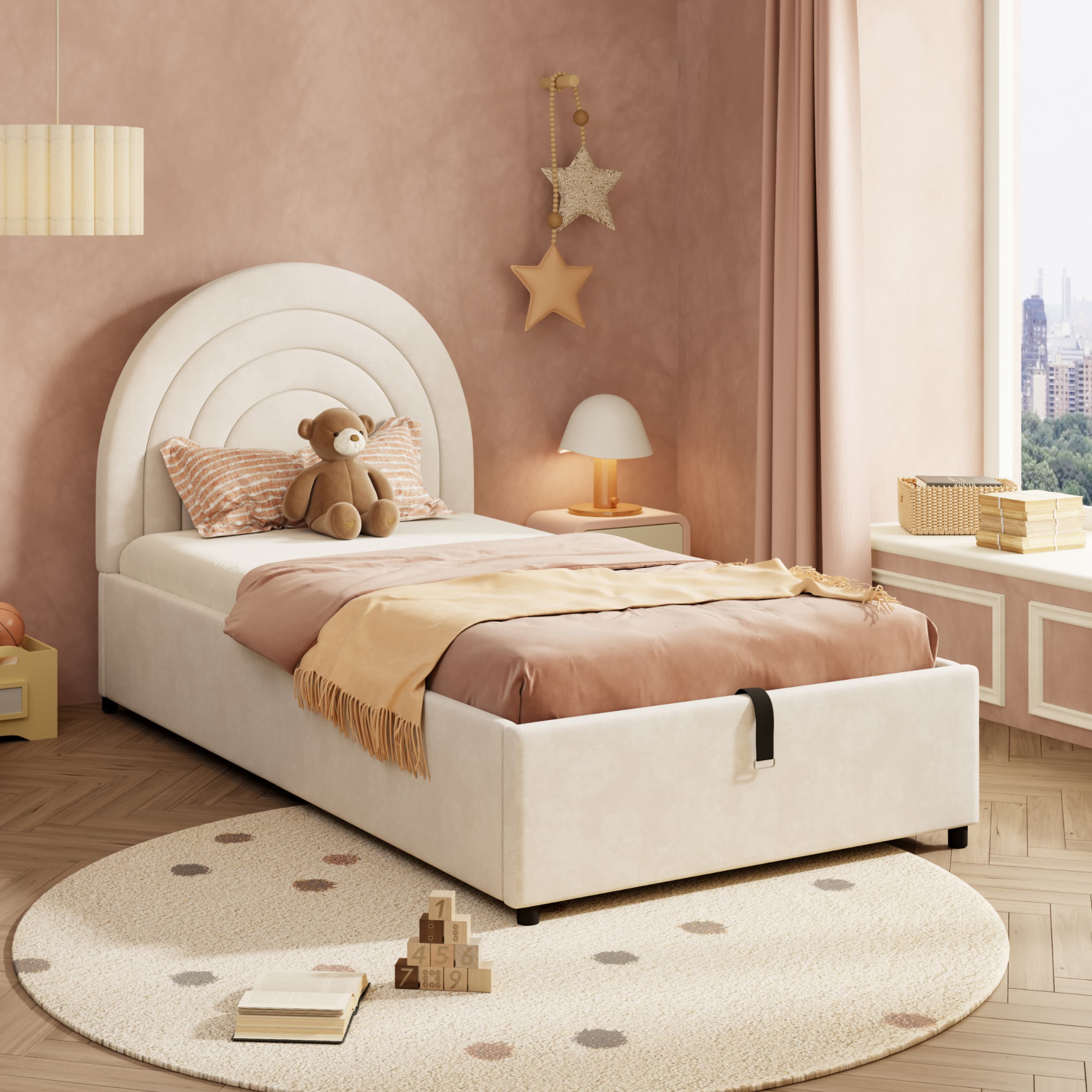 Transform Your Space with this Beige Velvet Single Ottoman Bed - image 2