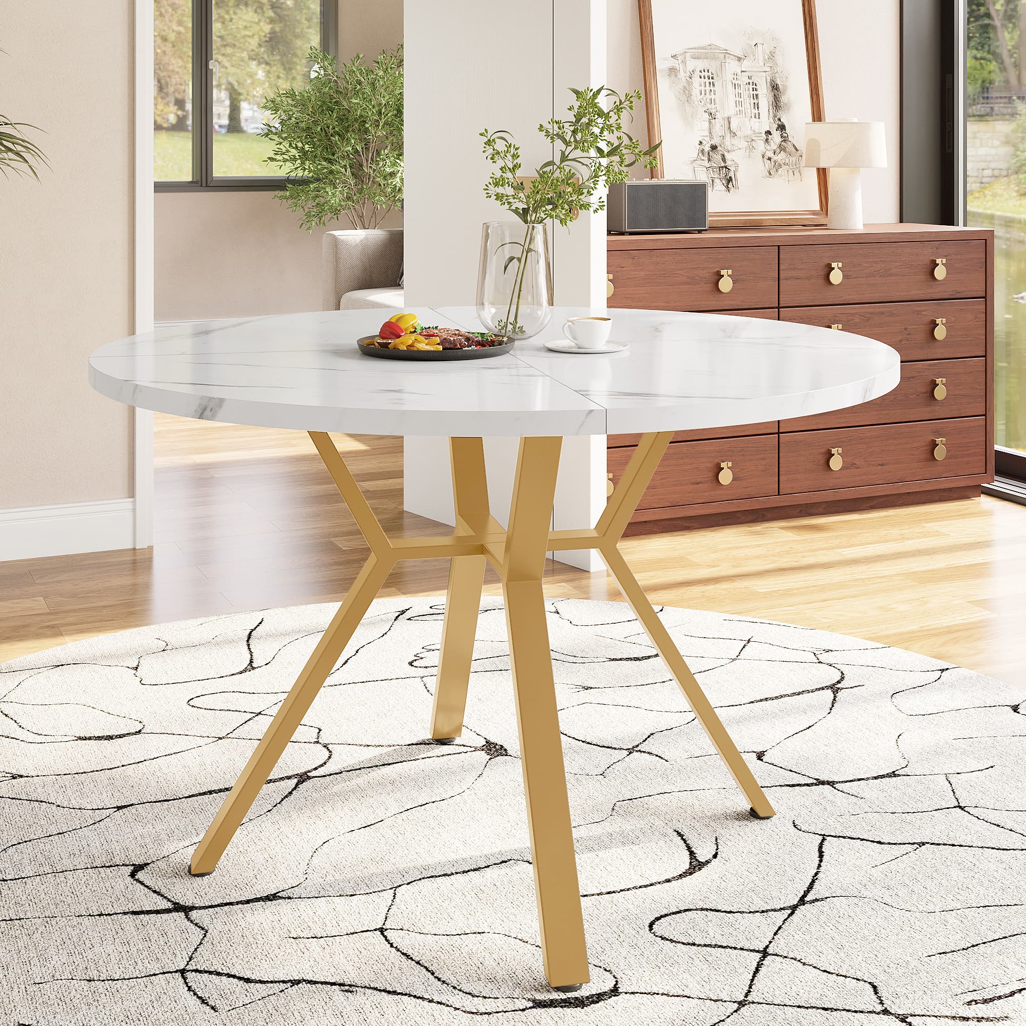 Transform Your Dining Space with this 5-Piece Marble Effect Set - image 2