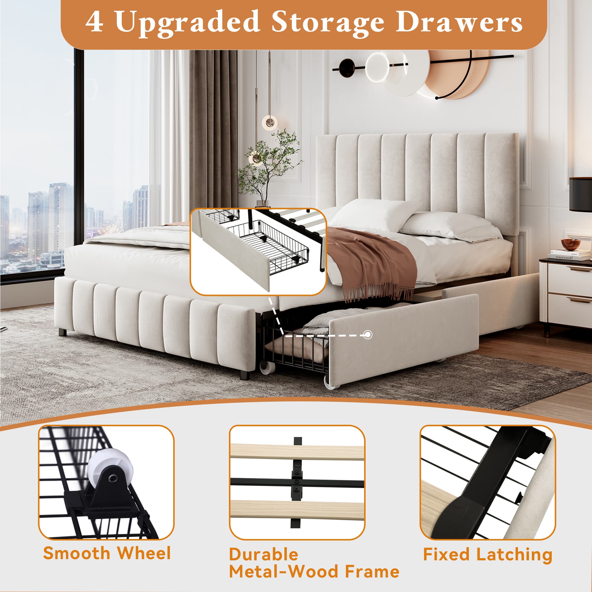 Transform Your Bedroom With This Beige Velvet Storage Bed - image 1