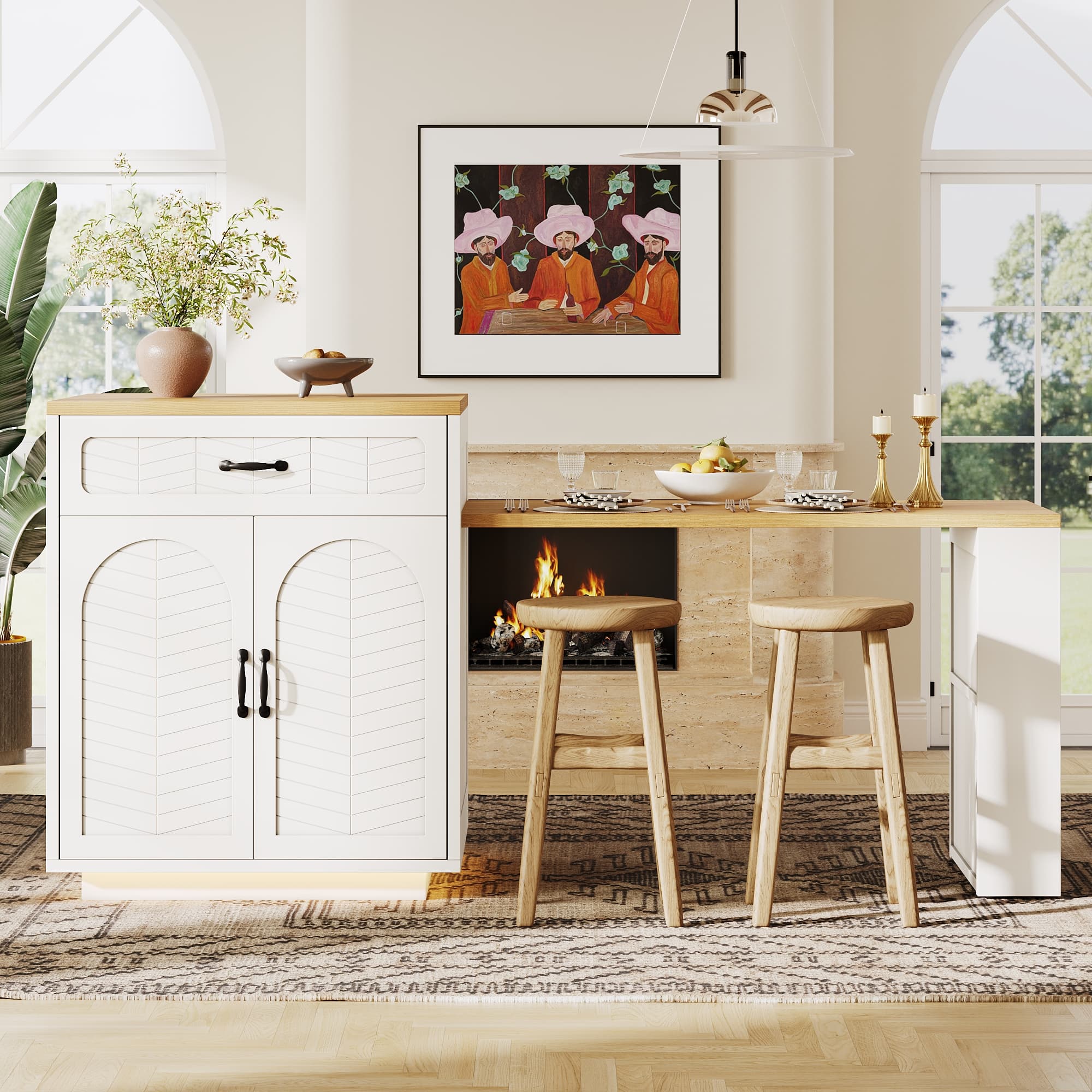 Multifunctional White Extendable Kitchen Island & Dining Space - image 3