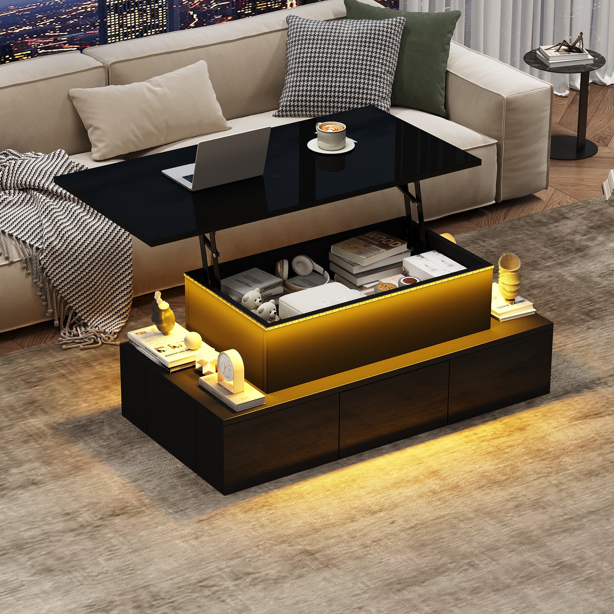 Transform Your Lounge with this LED Lift-Top Coffee Table - Black